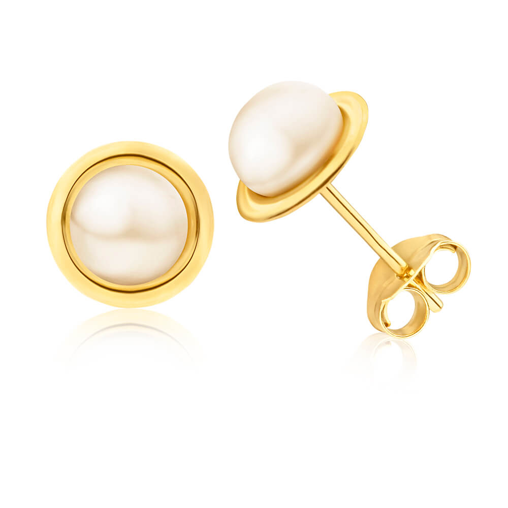 9ct Yellow Gold 5mm Freshwater Pearl Stud Earrings for Women - Elegant Pearl Jewelry Gift for Wedding, Anniversary & Special Occasions
