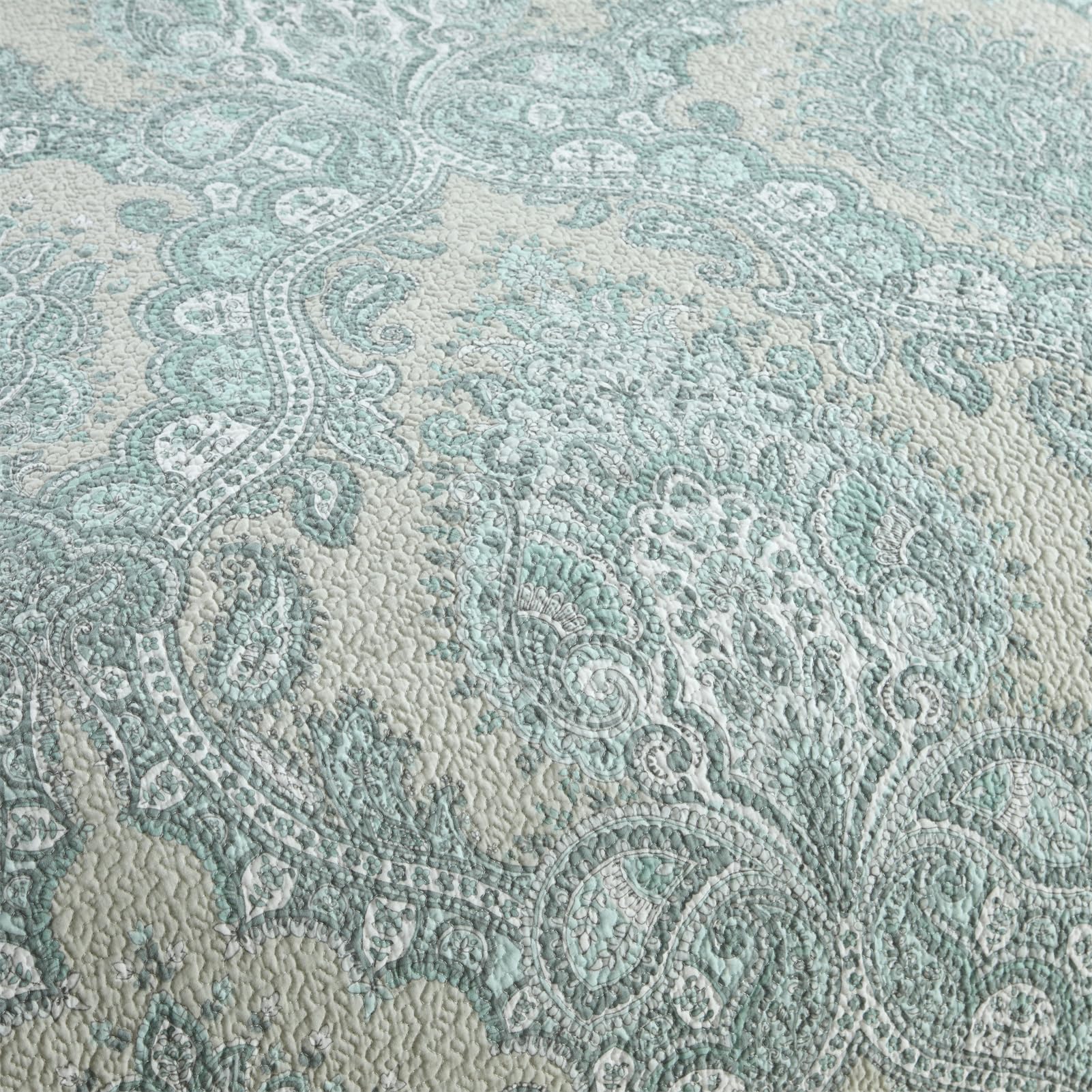 ABREEZE 3-Piece Cotton Coverlet Quilt Bedspread Set - Queen Size, Soft & Comfortable Farmhouse Style Bedding, Blue Paisley Design - Perfect for Guest Rooms, Master Bedrooms & Cozy Farmhouse Decor