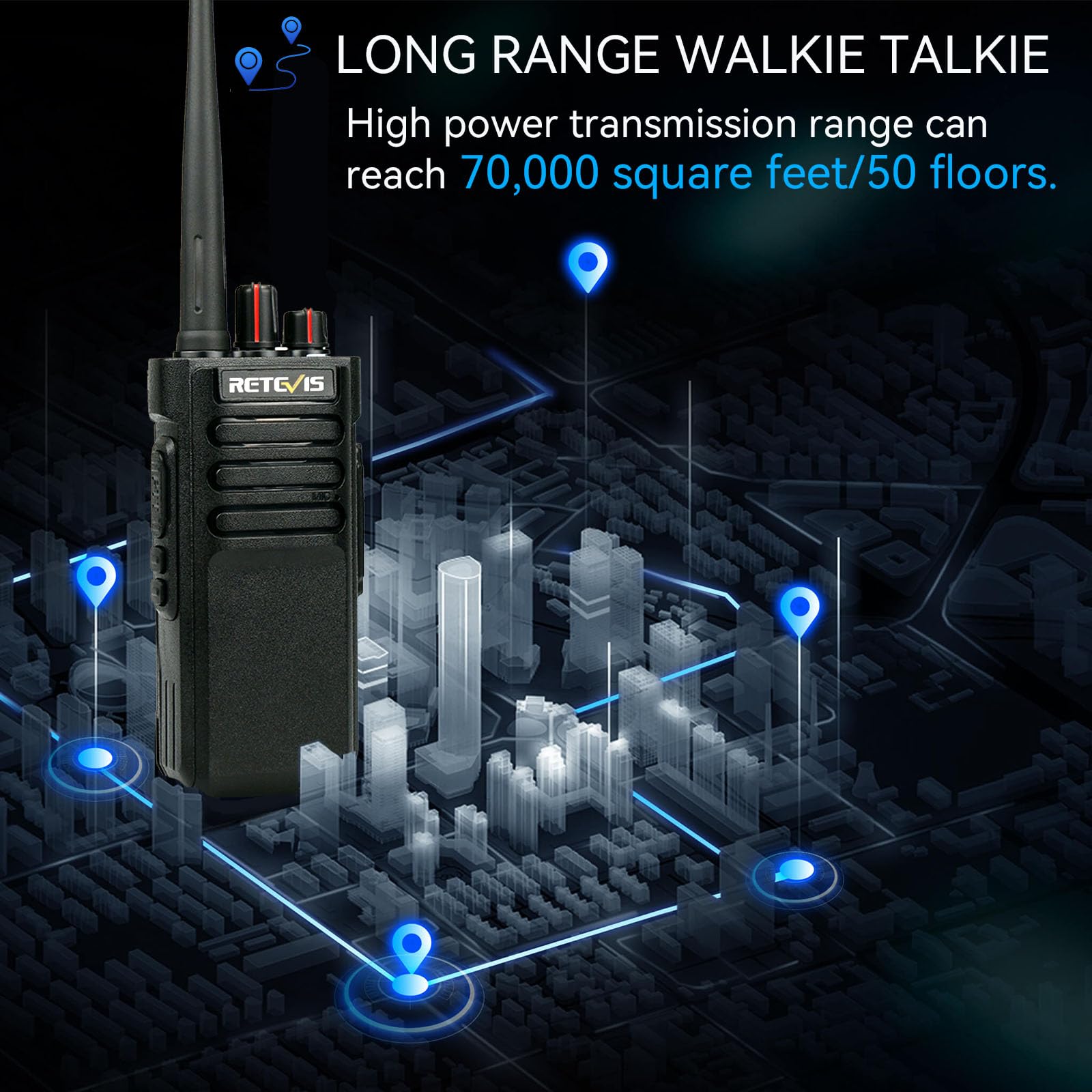 Retevis RT29 Long Range High Power Two Way Radio - 4 Pack Heavy Duty Walkie Talkies with 3200mAh Battery & Waterproof Speaker Mic for Business, Commercial, School Use | Construction, Warehouse, Event Communication