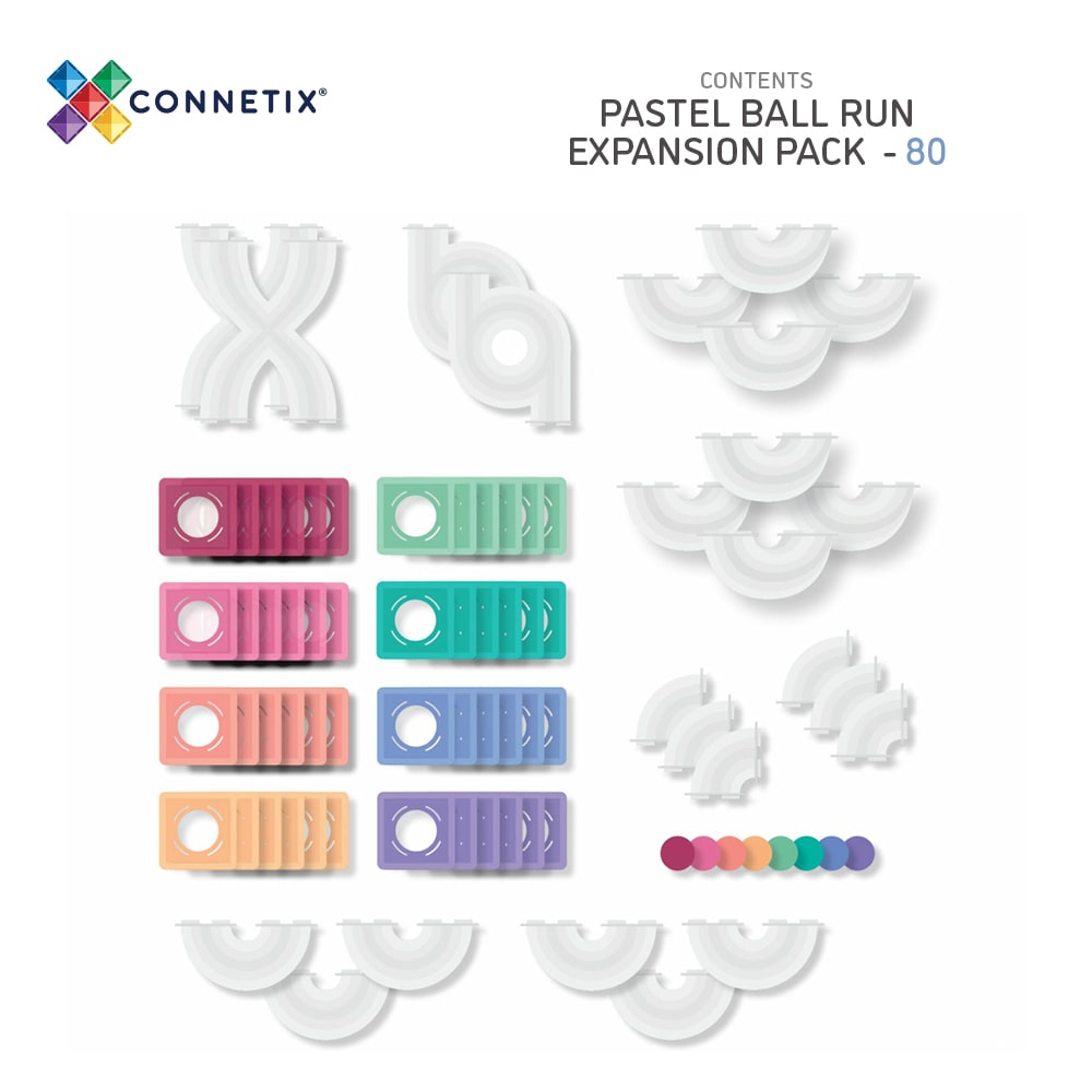 Connetix Magnetic Tiles Pastel Ball Run 80 Piece Pack - STEM Educational Building Toys for Kids, Creative Construction Playset for Indoor & Outdoor Fun