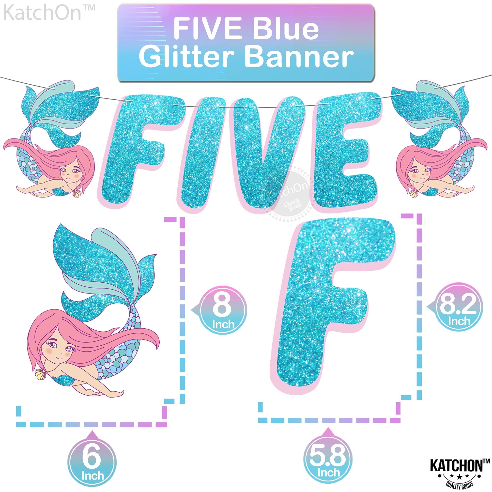Shiny Mermaid 5th Birthday Party Decorations for Girls - Pack of 9 Including Balloons & Banner | Mermaid Themed Party Supplies for Kids Birthday | Perfect for Underwater, Ocean or Princess Themed Parties