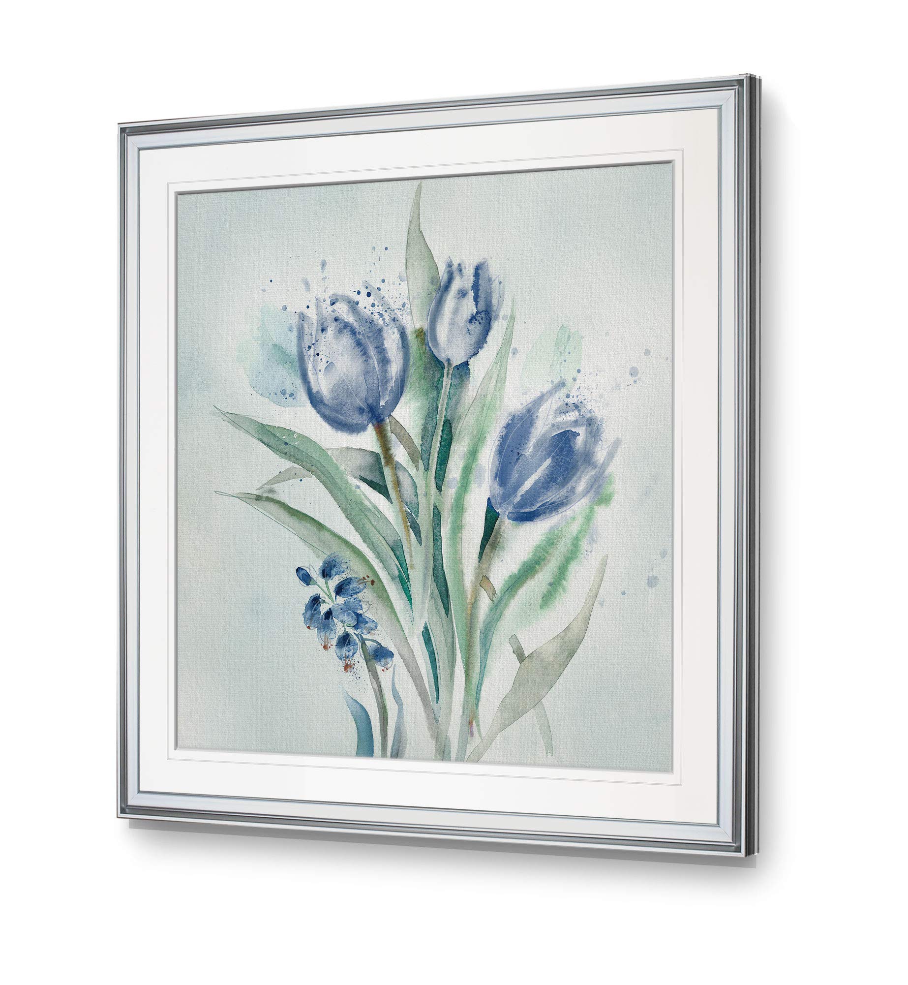 Wexford Home Blue Flower Wash II Abstract Tulip Art Framed Wall Decor - 38x38 Inch Modern Giclee Print Painting in Gold - Perfect for Living Room, Bedroom & Office Decor
