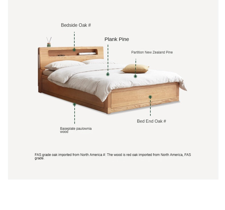Premium Oak Solid Wood Luminous Box Bed - Durable Nightstand with Glow-in-the-Dark Features for Bedroom, Guest Room, and Kids Room Decor