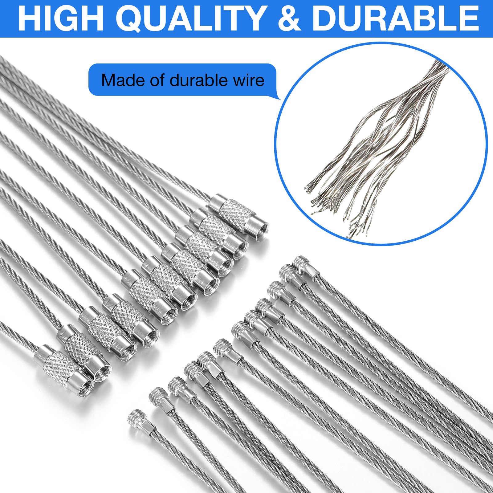 150-Piece Stainless Steel Braided Wire Keychain Rings - Durable Metal Key Loops for Keys, Lanyards & Accessories (Perfect for Home, Office, Gym & Travel Organization)