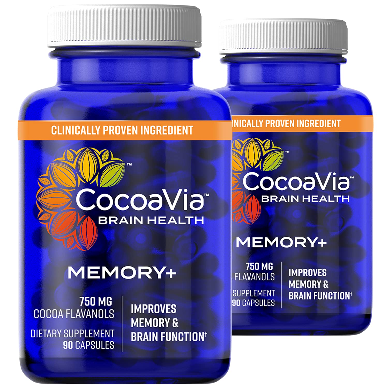 CocoaVia Memory+ Brain Supplement - Clinically Proven Memory & Focus Booster with 750mg Cocoa Flavanols | Plant-Based, Sugar-Free, Gluten-Free, Vegan Capsules | 60-Day Supply for Enhanced Cognitive Performance & Mental Clarity | Perfect for Students, Professionals & Seniors