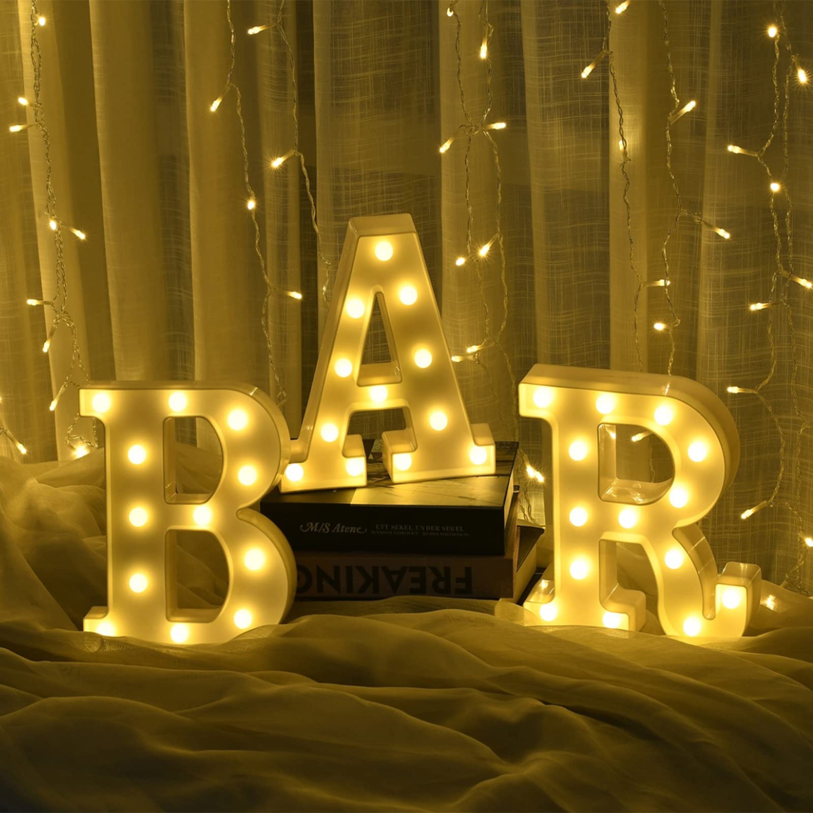 Rdutuok LED Marquee Letter Lights - Battery Powered BAR Sign Lamp for Home, Pub, Wedding & Christmas Decor - Perfect for Parties, Events & Nightlife Ambiance