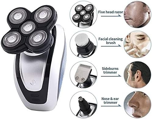 5-in-1 Electric Shaver for Men - Waterproof Rotary Razor & Beard Trimmer Kit with Fast USB Charging | Perfect for Bald Head Shaving, Facial Hair Grooming & Travel Use