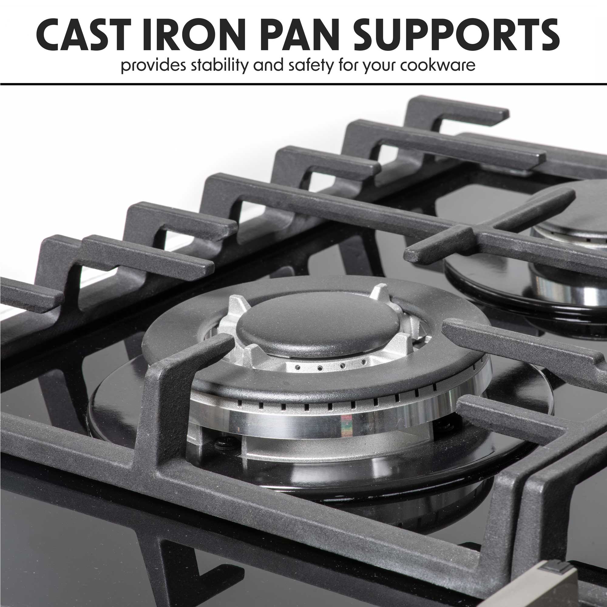 Baridi 60cm Built-In Gas on Glass Hob - 4 Burner with Cast Iron Pan Supports, Black Glass - Perfect for Modern Kitchens & Home Cooking (Model DH226)