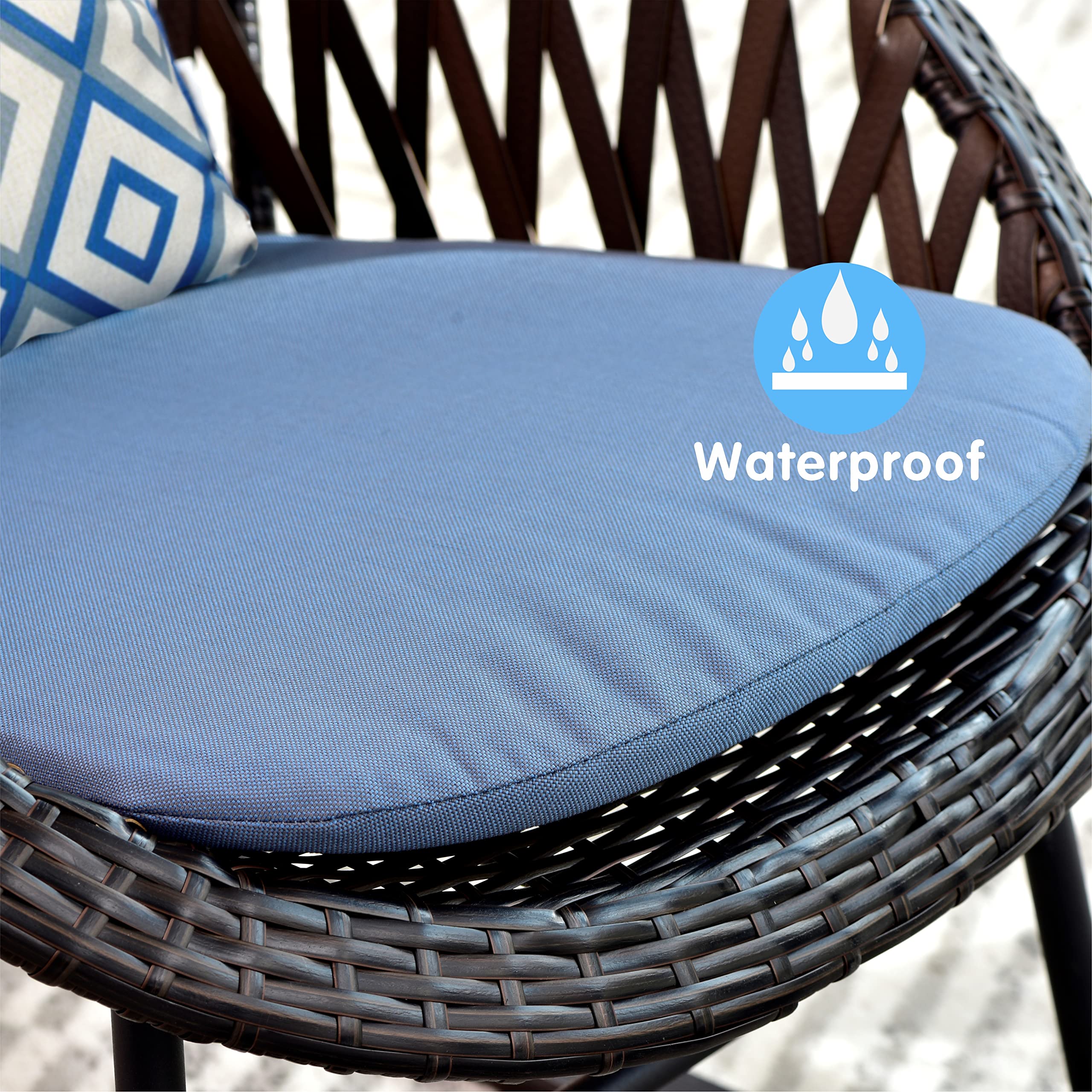 Ovios 3-Piece Patio Rocking Bistro Set - Outdoor Wicker Furniture with Glass Coffee Table, Porch Rocking Chairs Conversation Set for Small Spaces, Deck, Terrace, Garden (Blue) - Perfect for Relaxing, Entertaining & Enjoying Morning Coffee Outdoors