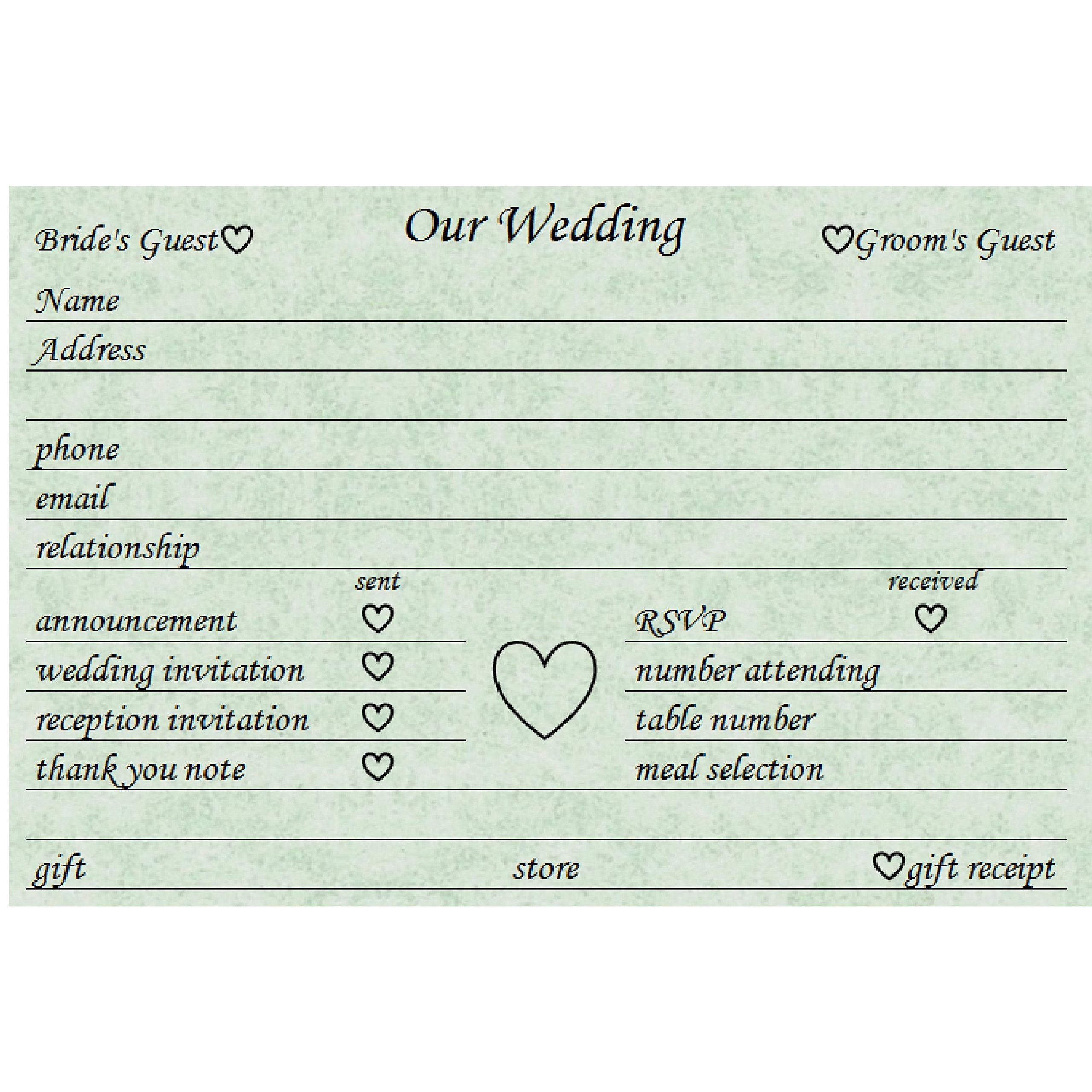 100 Green Parchment 4x6 Inch Index Cards - Colonial Style Wedding Planning Organization Cards for Bridal Shower, Guest Lists & Event Planning