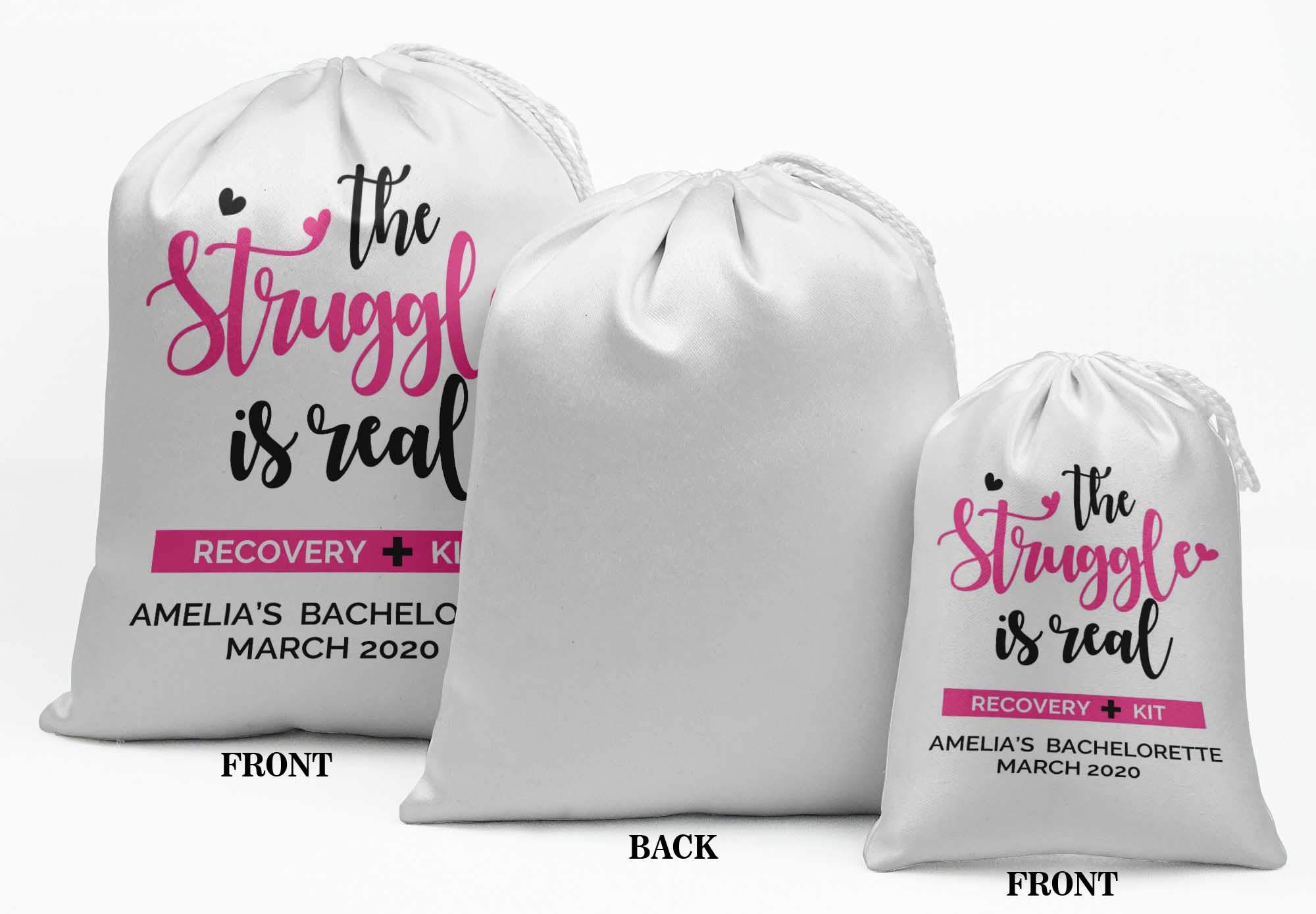Custom White Bachelorette Party Favor Bags - 15-Piece Recovery Kit Gift Set for Bridal Showers & Girls' Night Out