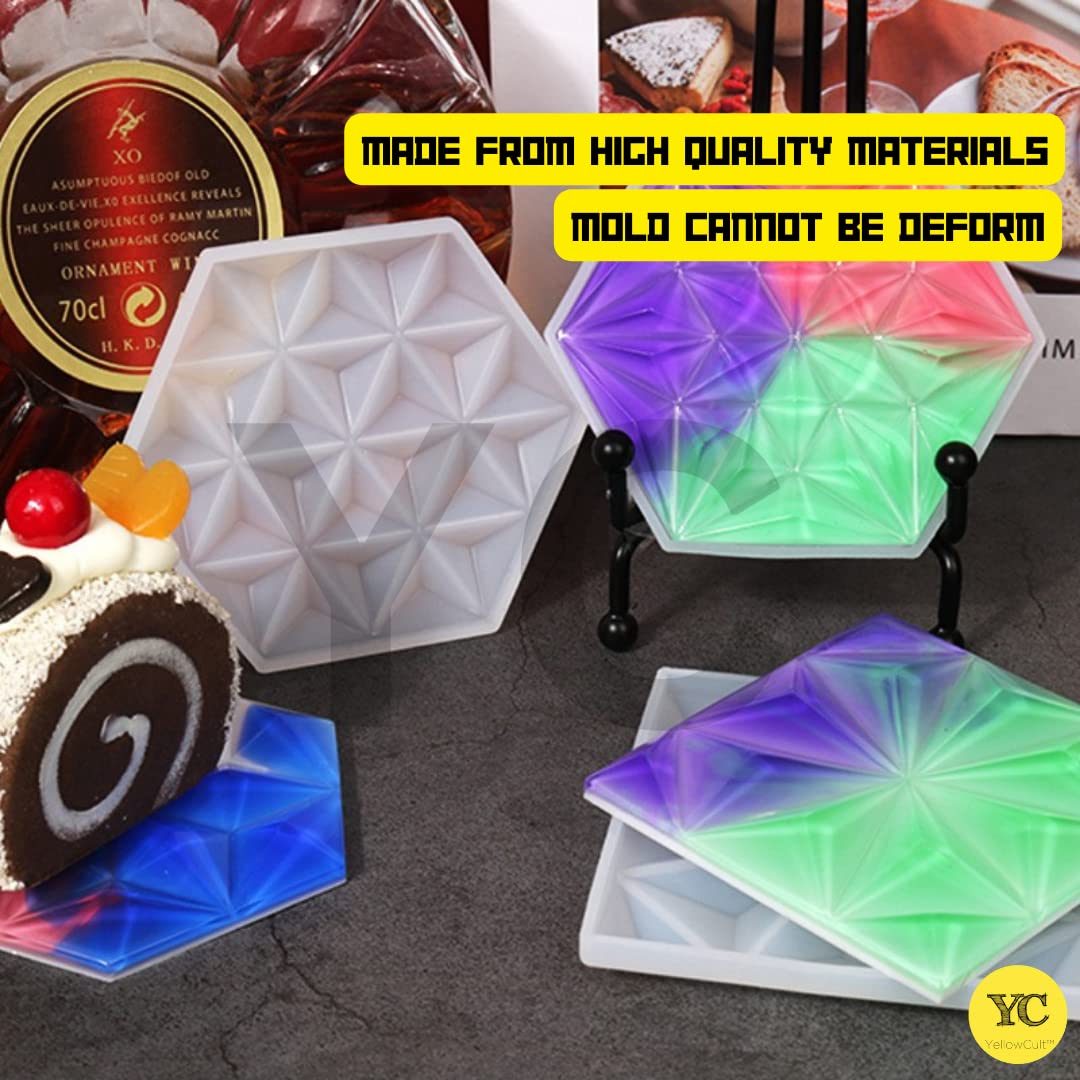 YellowCult™ 3D Resin Silicone Mold for DIY Crafts - Crystal Texture 6-Sided (4 Pack) - Perfect for Resin Art, Soap Making, Chocolate Molds, Candy, Ice Cubes & Candle Making Supplies - Ideal for Home Decor, Gift Making & Creative Projects