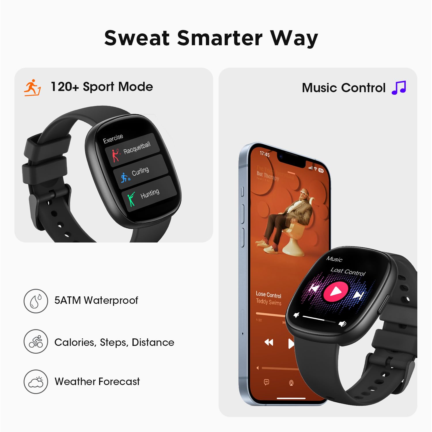 Smart Watch for Women & Men - Fitness Tracker with Call Function, 10-Day Battery, Heart Rate & SpO2 Monitor, 120 Sports Modes, 5ATM Waterproof - Compatible with iOS & Android (Black) - Perfect for Workouts, Swimming & Daily Activity Tracking
