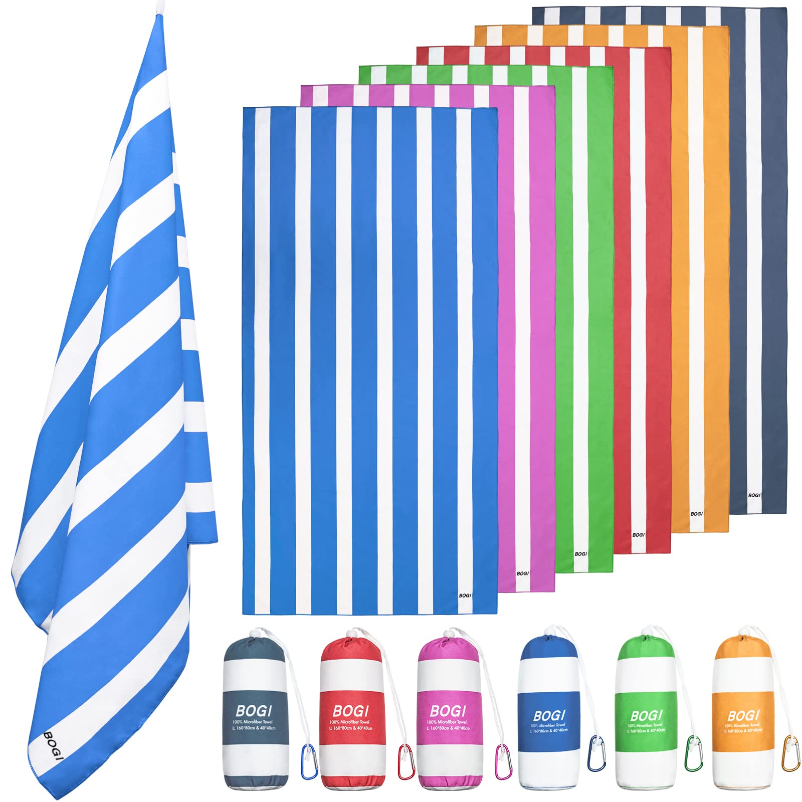 BOGI Quick Dry Microfiber Beach Towel Set - Large & XL Lightweight Absorbent Sand-Resistant Oversized Travel Towels for Swimming, Yoga, Gym, Pool, Bath & Outdoor Activities