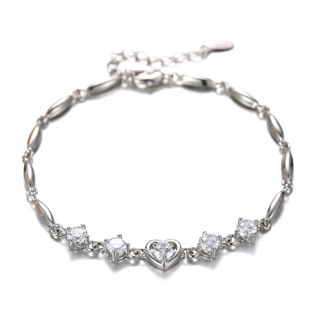 Nilu's Collection Sterling Silver Plated Heart Charm Bracelet for Women - Elegant Purple Jewelry Gift for Valentine's Day, Anniversary & Special Occasions