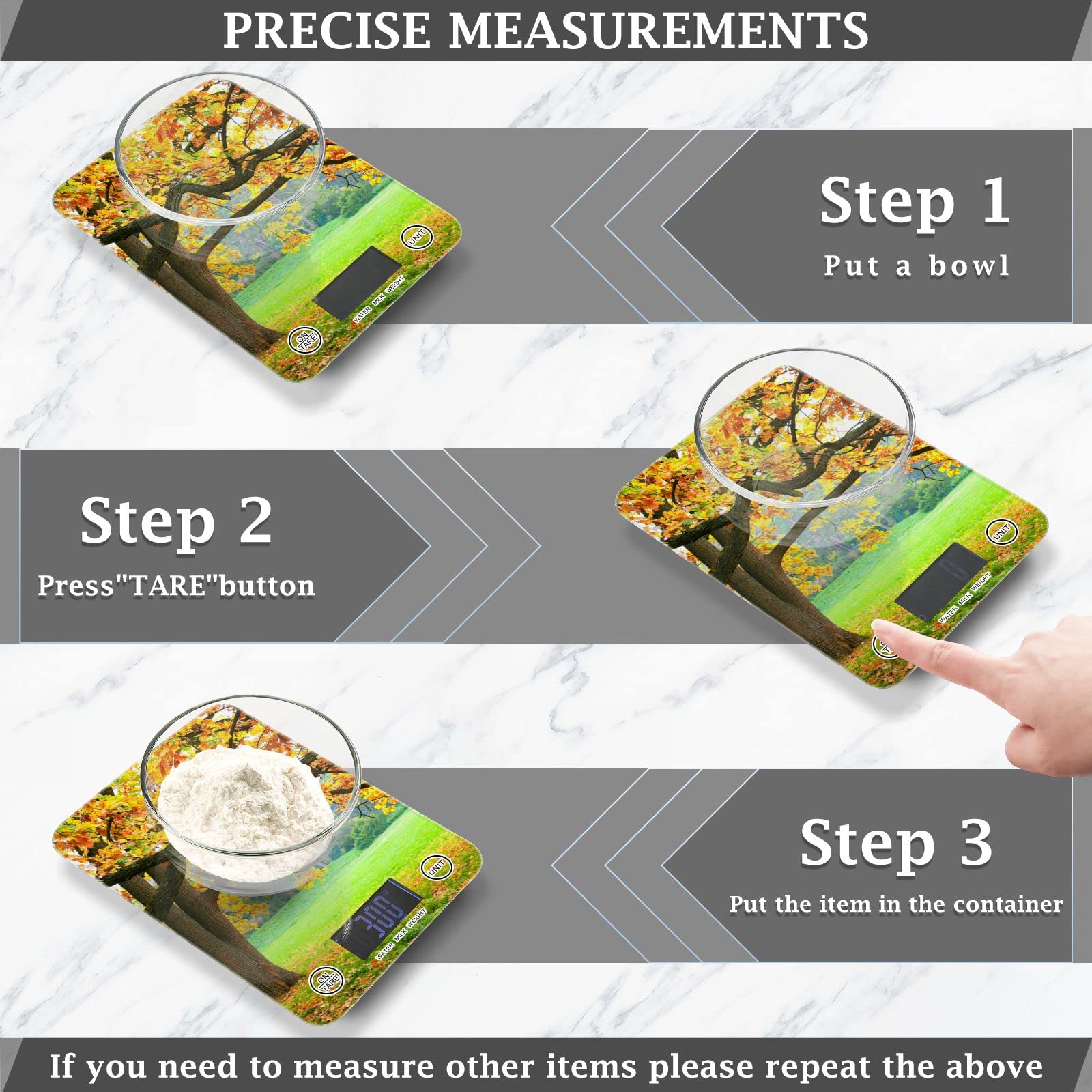 Waterproof Digital Kitchen Scale - Precise Ounces & Grams Measurement for Baking, Cooking & Food Prep | Autumn Forest Design | Ideal for Home Kitchens & Professional Bakers