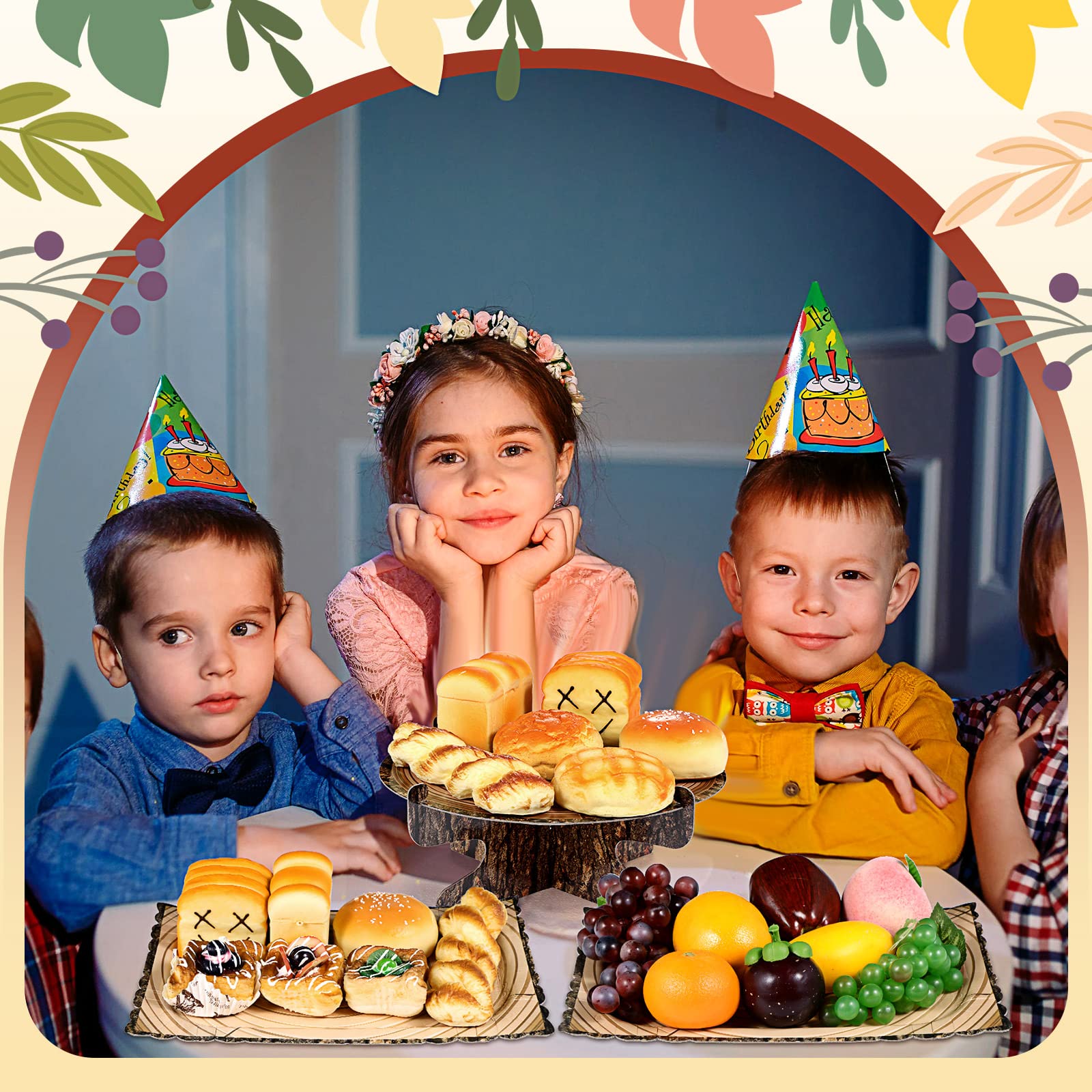 7-Piece Woodland Cupcake Stand Set - 2 Wooden Cupcake Stands, 1 Rustic Cake Stand & 4 Rectangle Serving Trays - Perfect for Woodland Western Forest Theme, Camping, Hunting Parties, Baby Showers & Birthday Decorations (Natural Wood Finish)