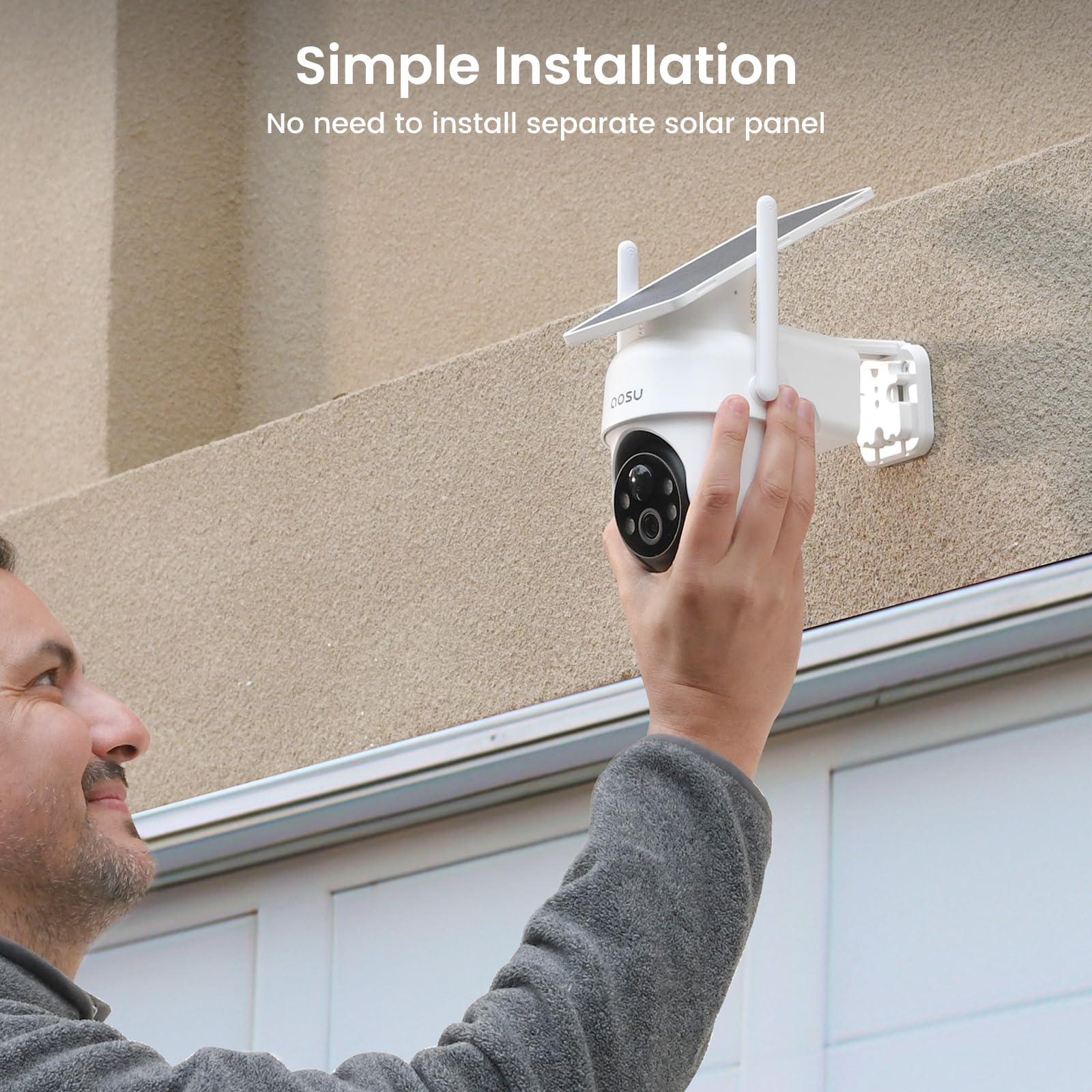 AOSU Solar-Powered Home Security Camera Add-On - Compatible with AOSU HomeBase (Not Standalone), Supports 4 Cameras Simultaneously | Outdoor Surveillance, Night Vision, Weatherproof for Home & Business Protection