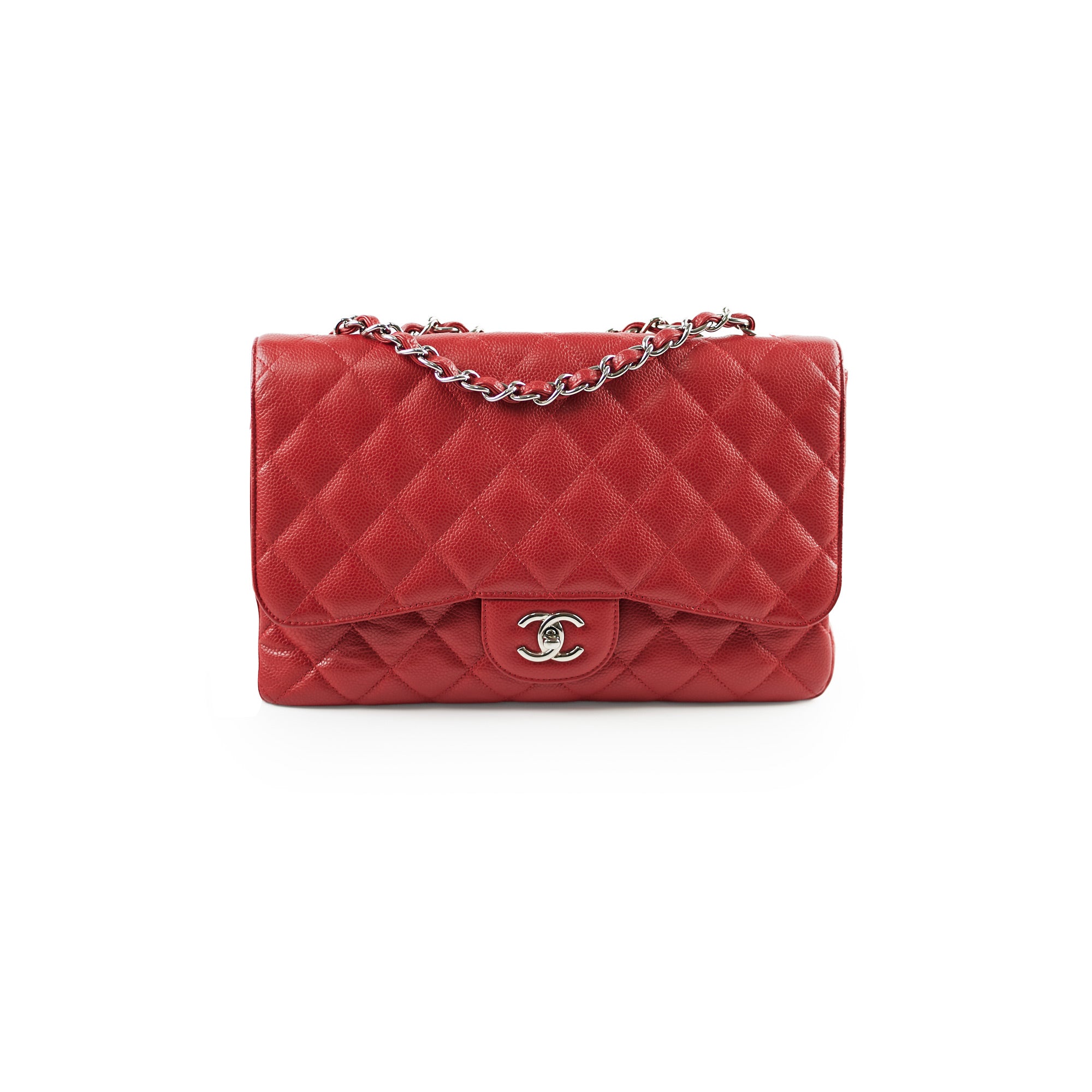 Chanel Caviar Jumbo Single Flap Bag in Red - Luxury Designer Handbag for Women, Perfect for Evening Events & Special Occasions