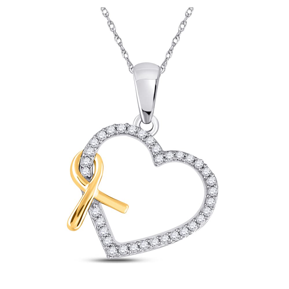 10K White Gold Women's Round Diamond Ribbon Heart Pendant Necklace - 1/6 CTTW, Elegant Gift for Valentine's Day, Anniversary & Special Occasions