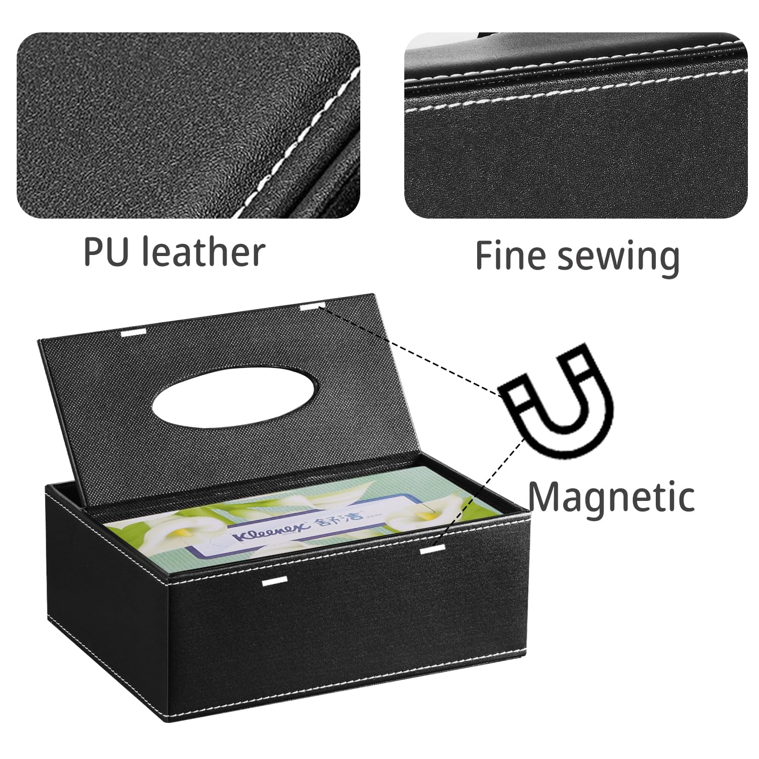 Decorative Rectangular Tissue Box Cover - Compatible with Kleenex Box, Multifunctional Facial Tissue Holder with Remote Control Storage | Nightstand Organizer & Bathroom Tissue Dispenser for Home, Office, and Bedroom Decor