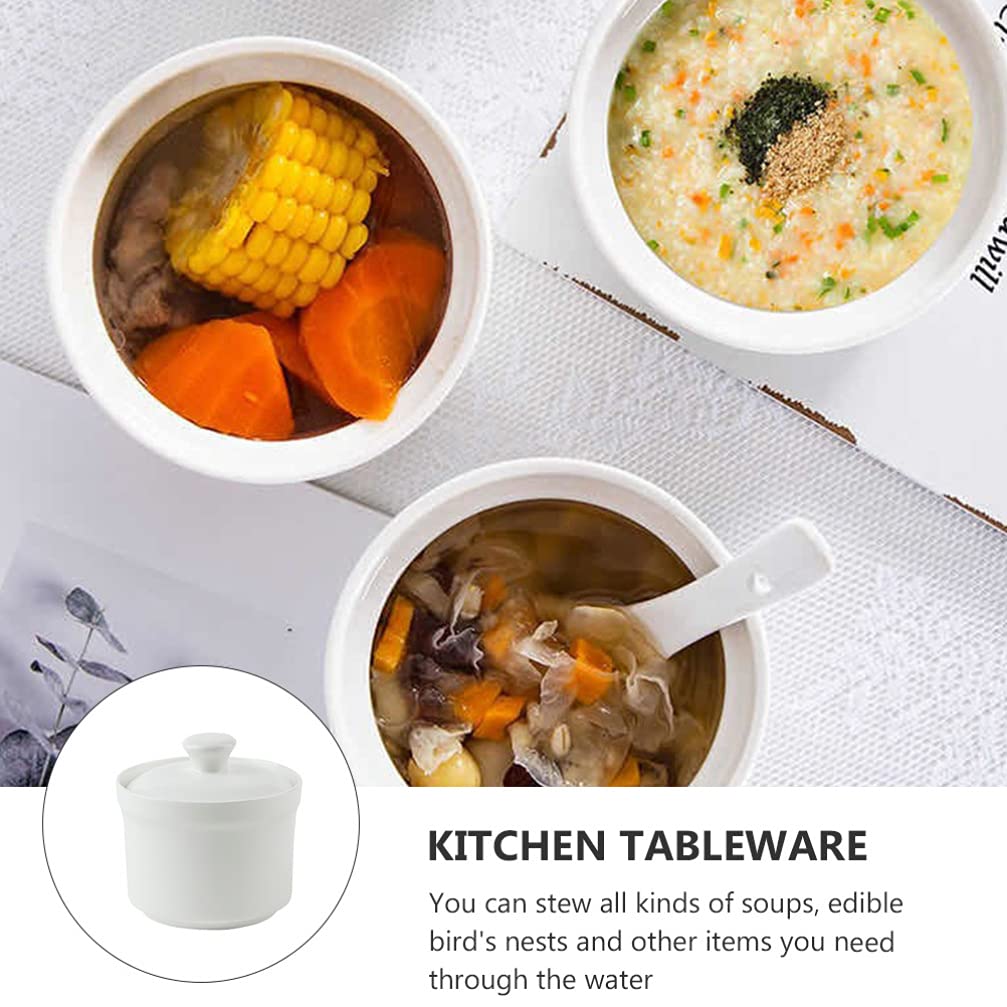 YARDWE 4-Inch Ceramic Custard Cups with Lids - Small Steaming Soup Bowls for Egg Custard, Medicinal Bird's Nest, and Stews - Perfect for Home Kitchen, Dessert Making, and Healthy Tonic Preparation