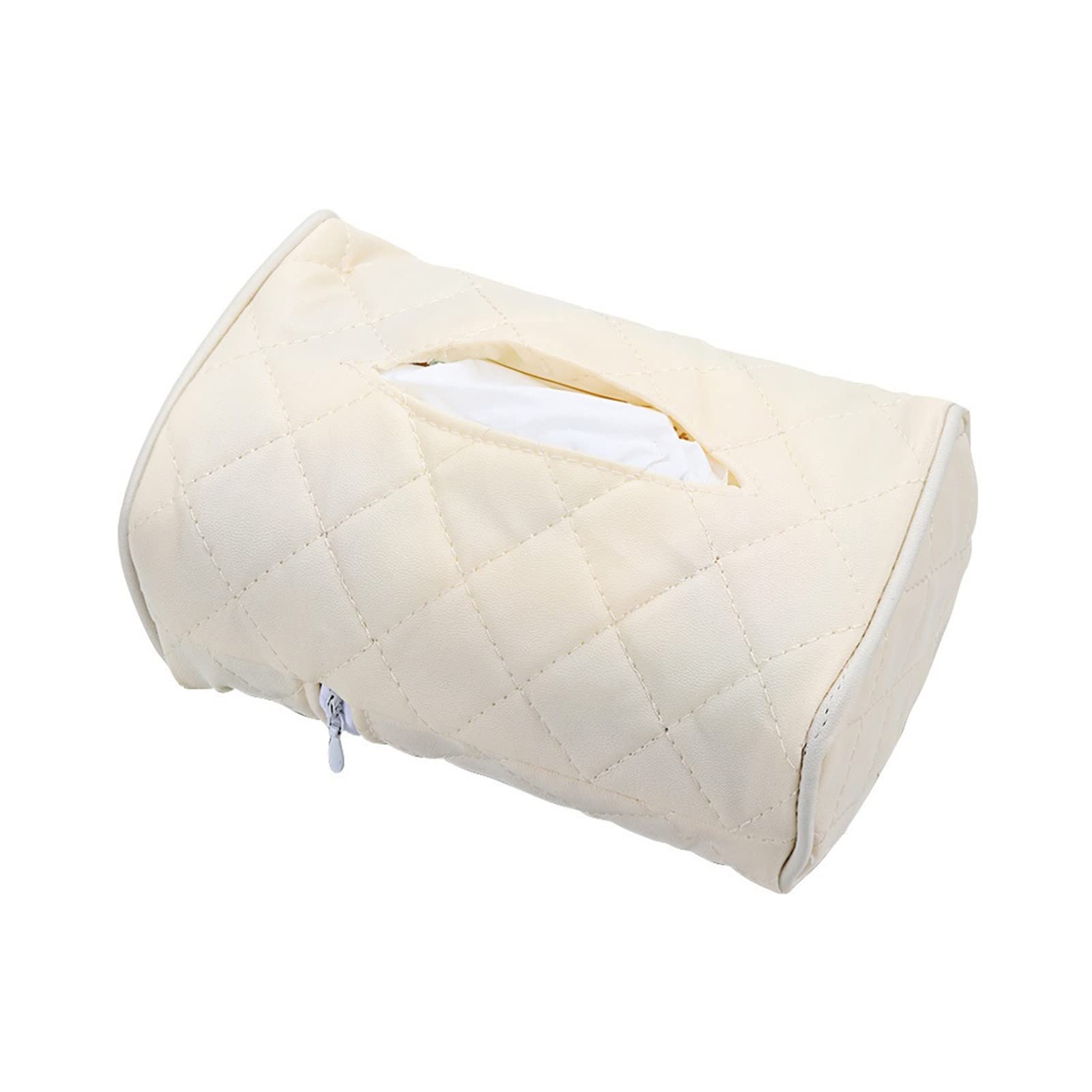 FIVENUM 1PC Universal Leather Car Tissue Box Cover & Towel Set - Beige Back Seat Organizer for Sun Visor, Napkin Storage, and Interior Decoration - Perfect for Road Trips and Daily Commutes