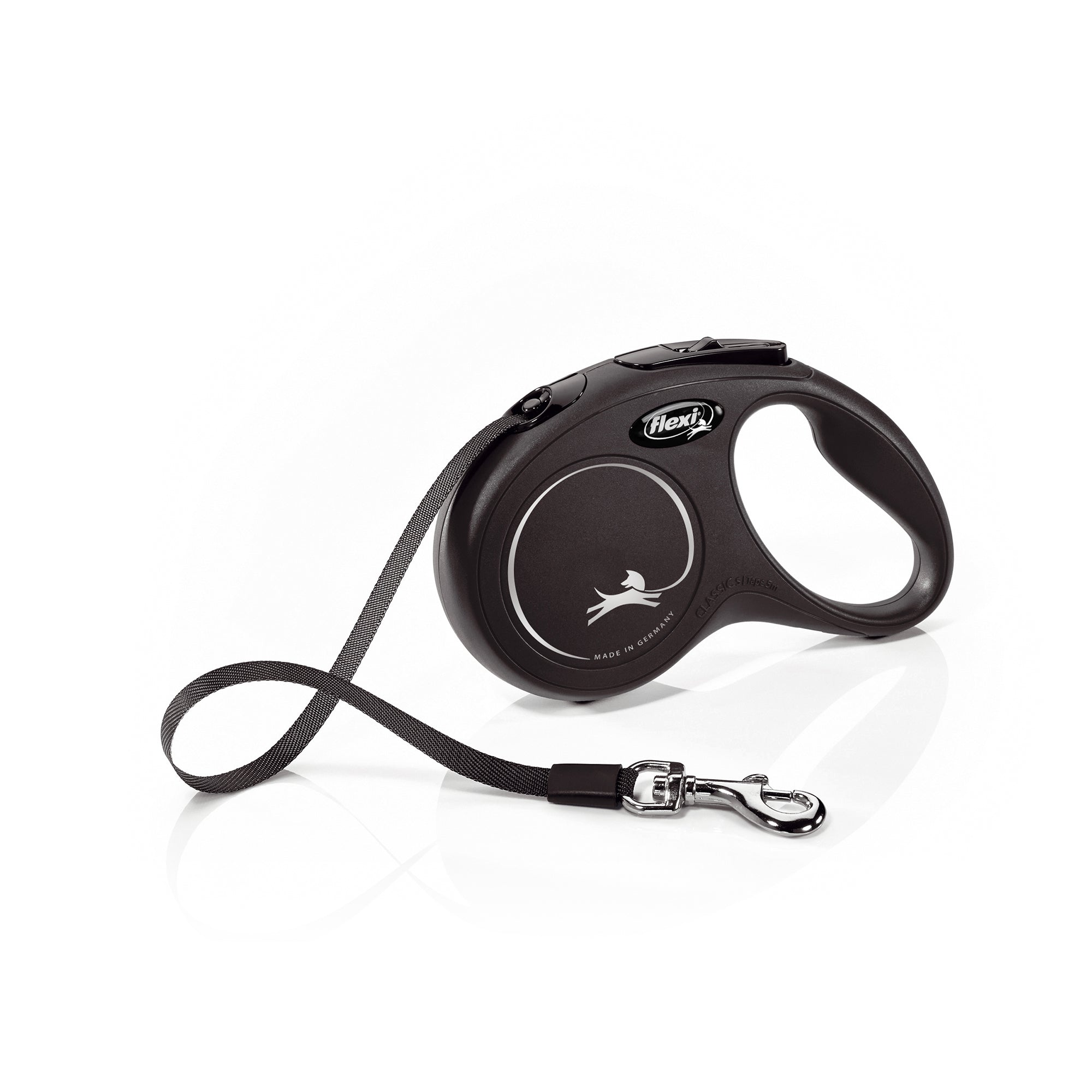 Flexi Classic Retractable Dog Leash - 26ft (8m) Large Black Tape Lead for Medium to Large Dogs - Perfect for Walking, Running & Outdoor Adventures