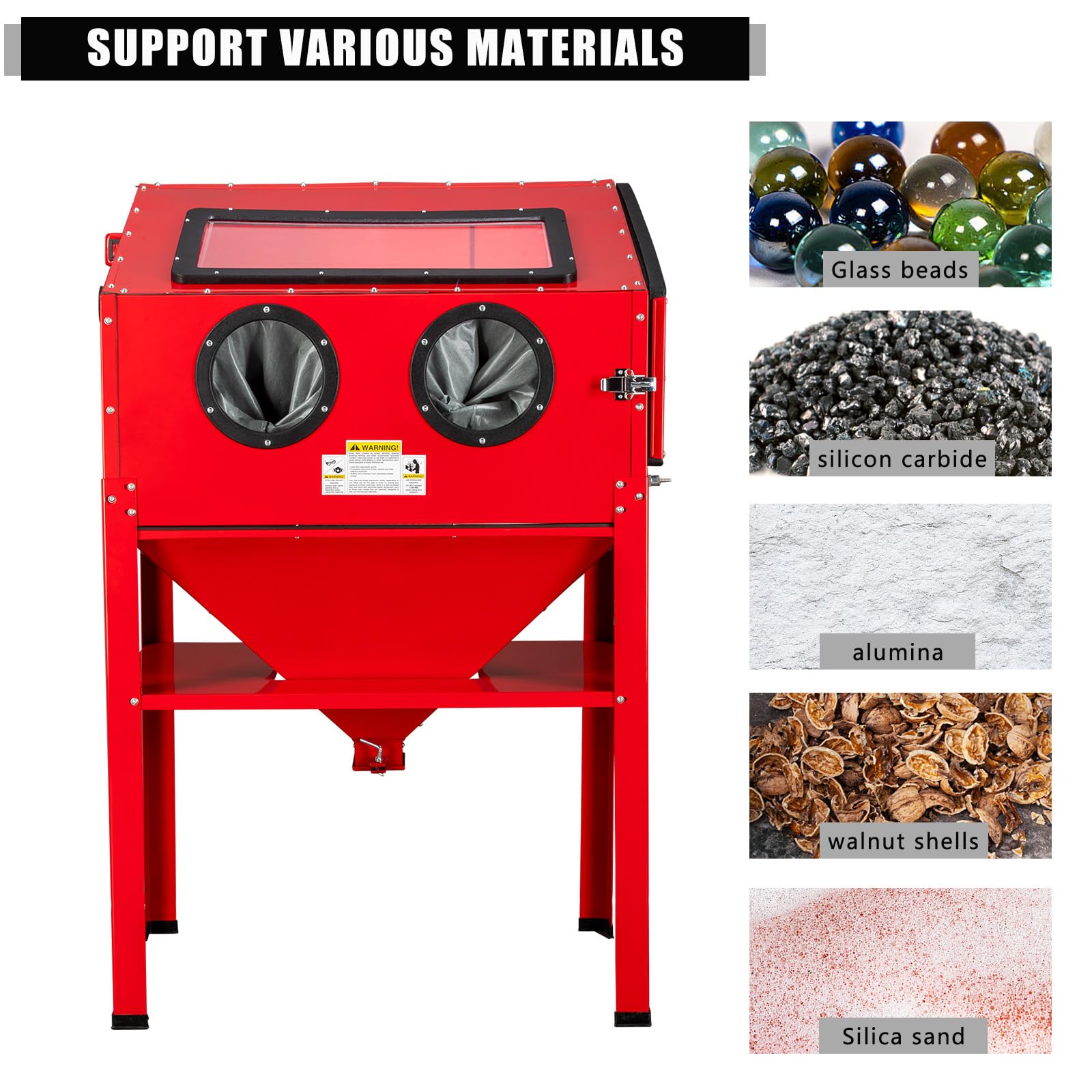 MOTORHOT 60 Gallon Air Sandblasting Cabinet - Large Steel Sand Blaster Kit with Sandblaster Gun & 4 Ceramic Nozzles (60-125PSI) for Rust, Paint & Stain Removal - Perfect for Auto Restoration, Metal Cleaning & DIY Projects