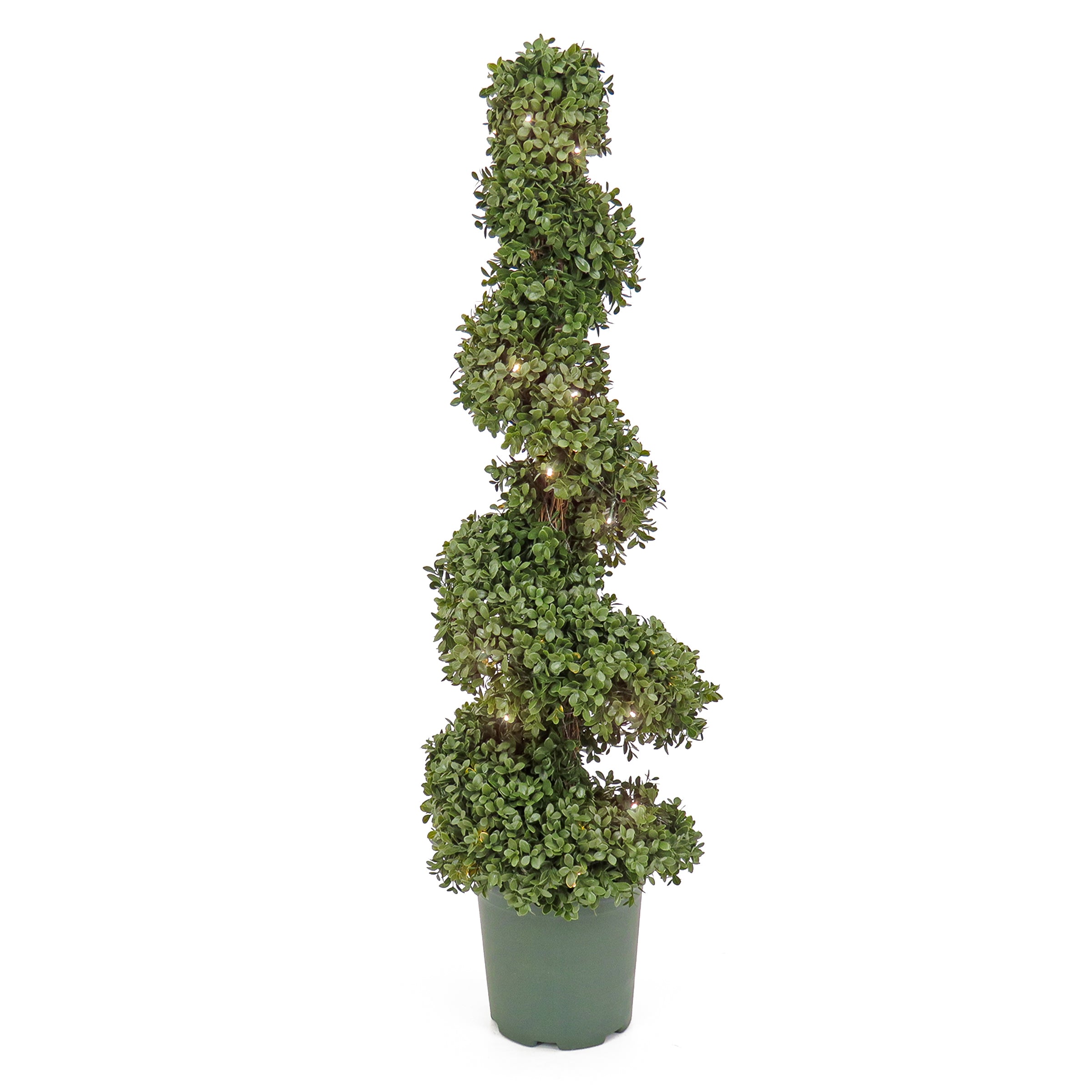 44 Inch Pre-Lit Artificial Boxwood Spiral Topiary Tree with Warm White LED Lights - Indoor/Outdoor Holiday & Wedding Decor for Home, Garden, Party