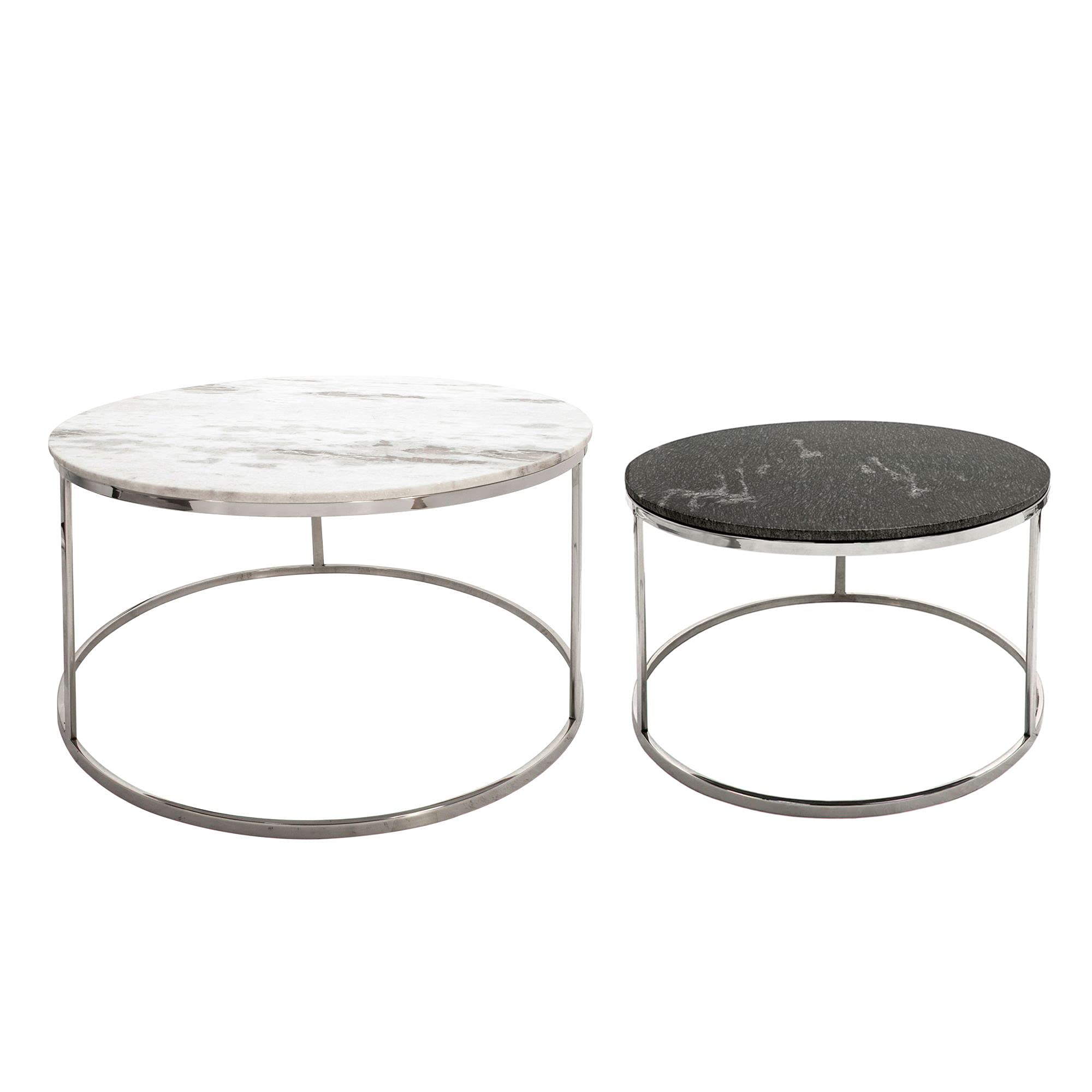Kingston Living Set of 2 White and Black Marble Round Coffee Tables 29