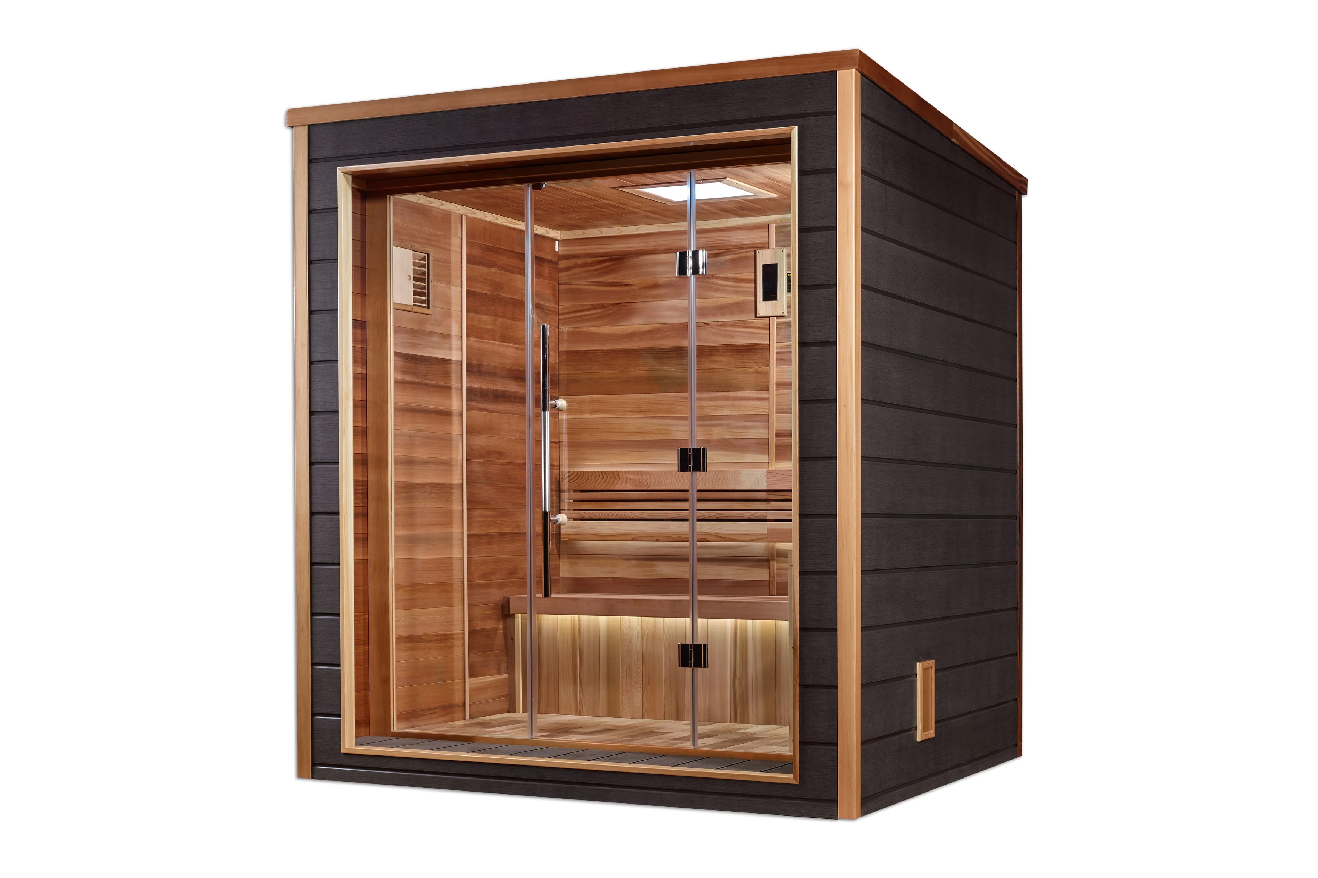 Golden Designs Drammen 3-Person Indoor Outdoor Sauna - Traditional Wooden Home Spa for Relaxation & Detox - Perfect for Backyard, Basement or Garage Use