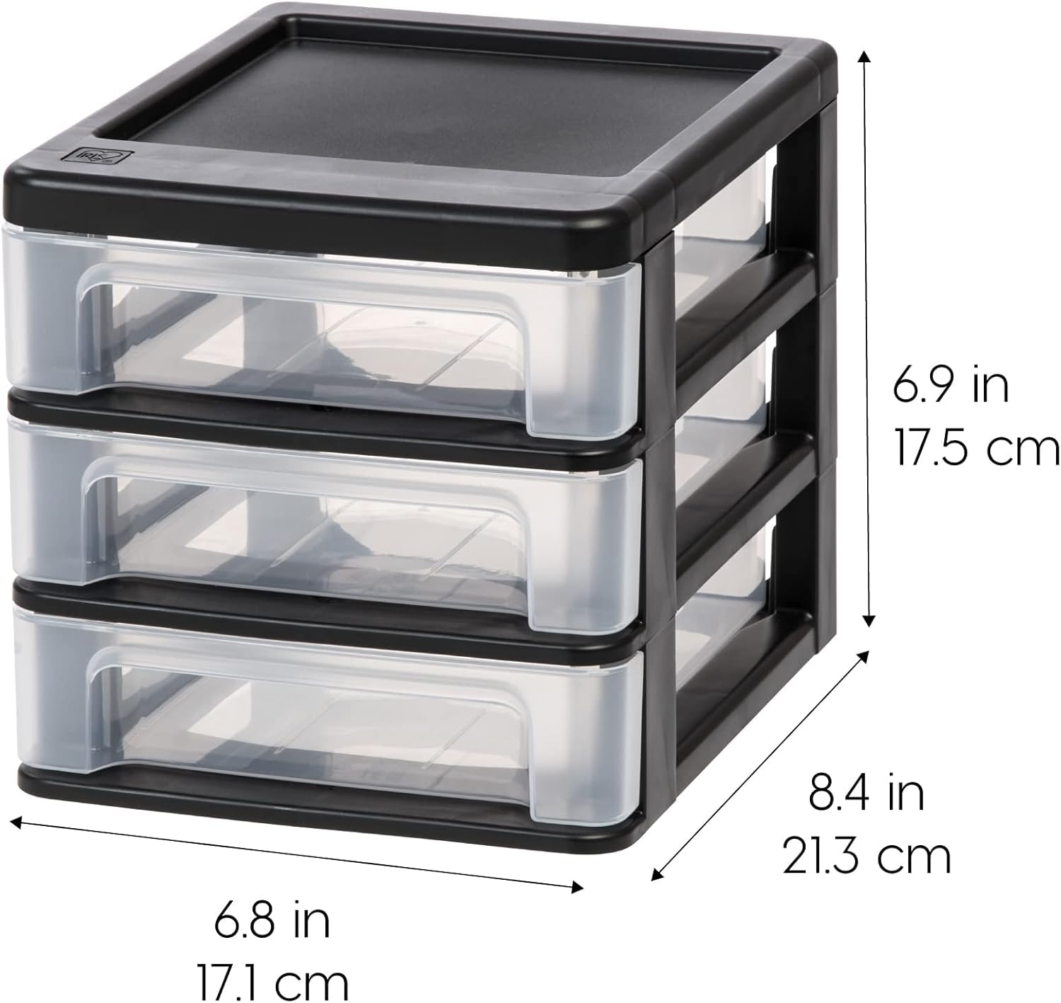 IRIS USA Plastic Stacking Desk Top 3-Drawer Storage Organizer, 2-Pack - Black Small Drawer Organizer for Makeup, Nail Polish, Stationery, Craft Supplies | Perfect for Bathroom, Office, Kitchen, Garage & Vanity Organization