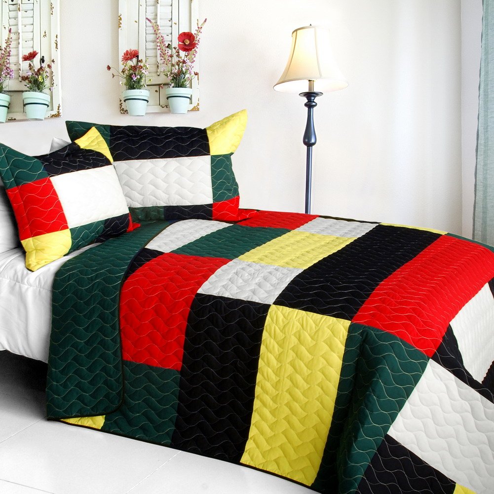 Italianism Vermicelli-Quilted Patchwork Striped Quilt Set Full/Queen Size - Luxury Bedding for Cozy Bedrooms & Guest Rooms