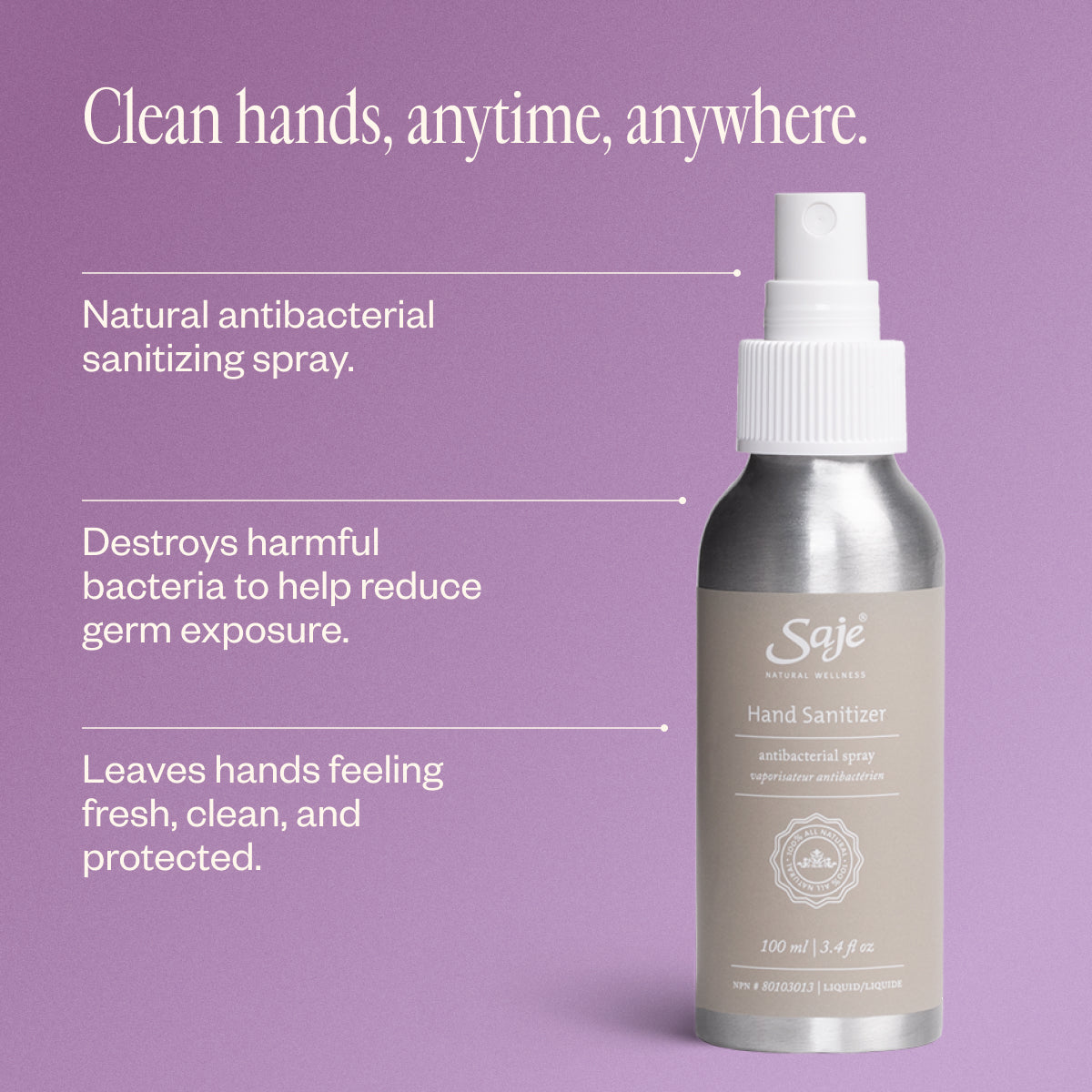 Antibacterial Hand Sanitizer Spray - 70% Alcohol for Effective Germ Killing - Perfect for Travel, Office & Home Use