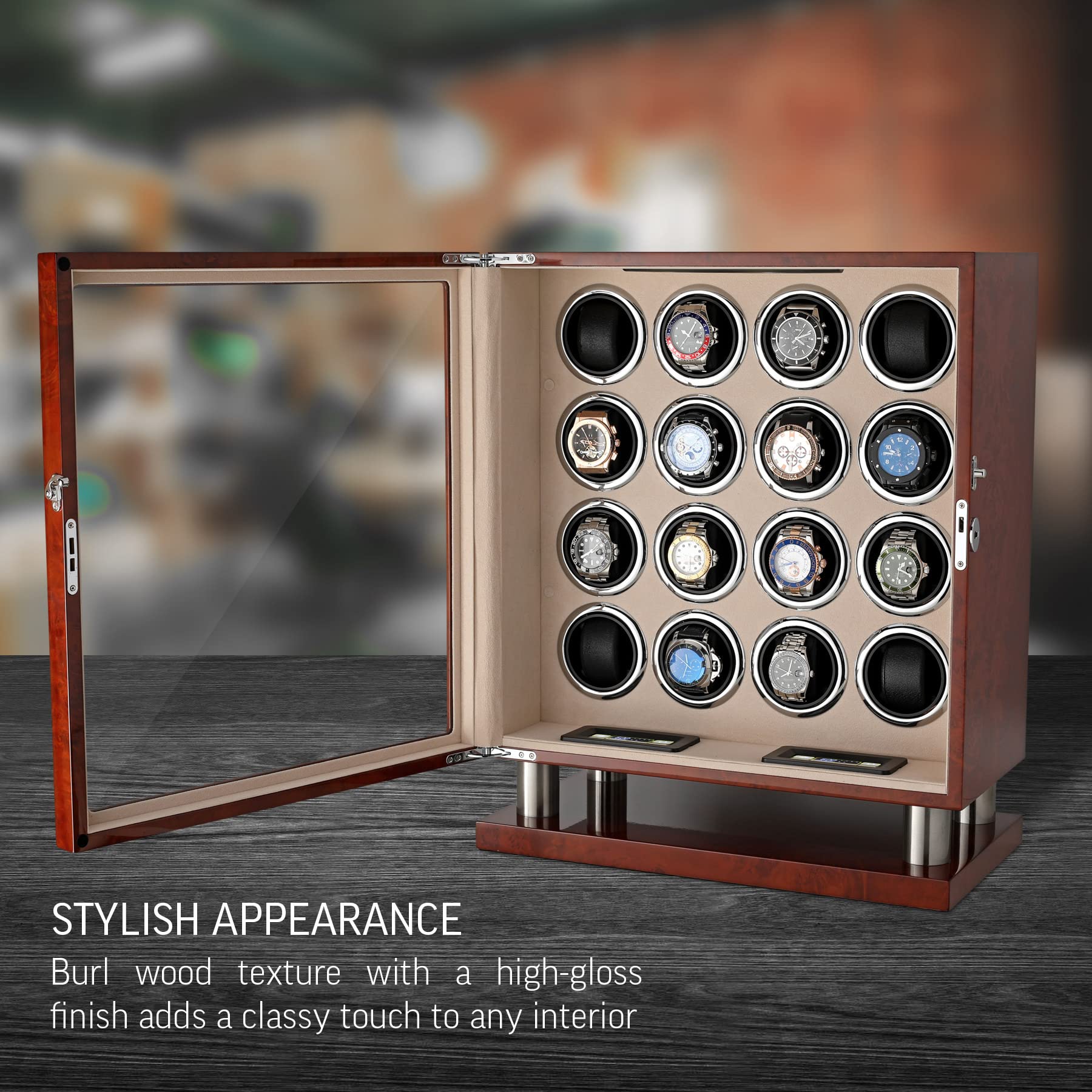 16 Automatic Watch Winder with LED Backlight & LCD Touchscreen - Luxury Watch Storage & Display Case for Automatic Watches - Perfect for Watch Collectors, Enthusiasts & Jewelry Organization