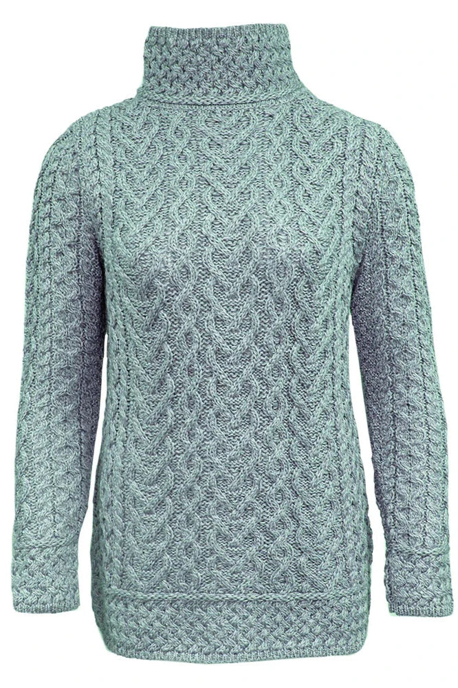 Aran Crafts Hearts High Neck Sweater for Women | Irish Wool Cable Knit Pullover | Mermaid Tail Design | Perfect for Winter, Christmas & Date Night Outfits