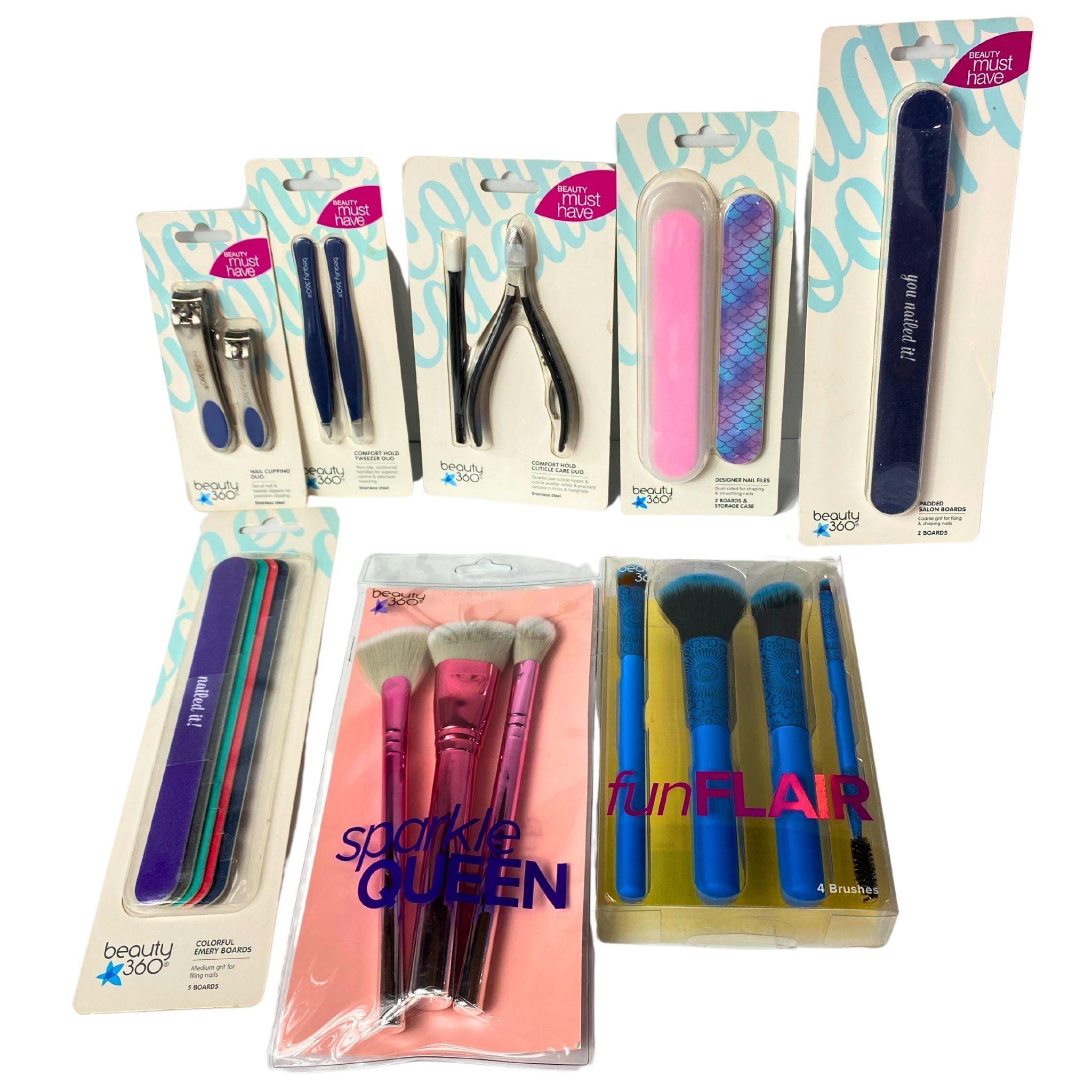 Beauty 360 Professional Nail Care & Makeup Brush Set - 50 Piece Assorted Cosmetic Tools Kit for Manicure, Pedicure & Makeup Application - Perfect for Salons, Home Use & Travel