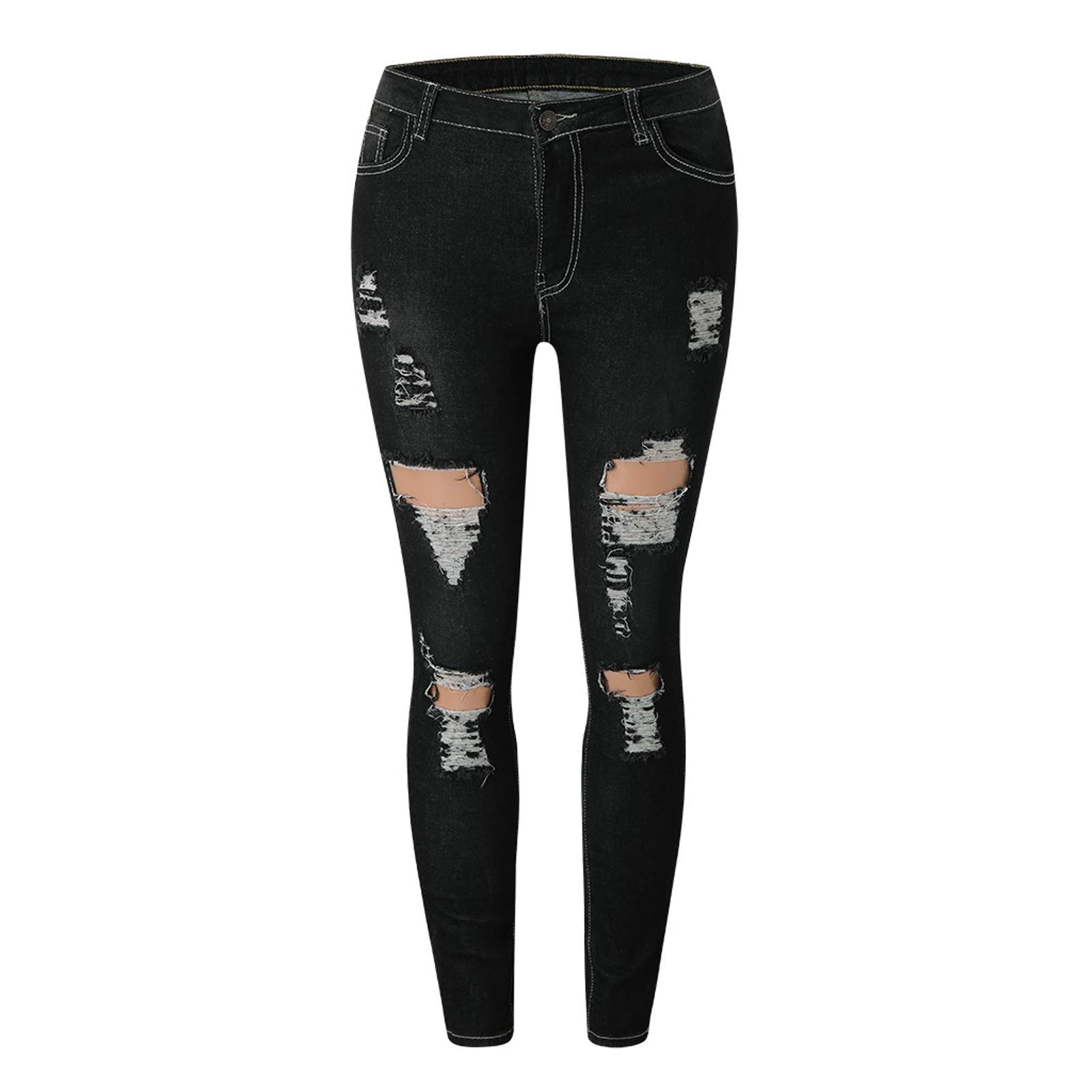 UODSVP Women's Slim Fit Ripped Capri Jeans - Black & Blue High Waist Ankle Flare Pants | Fashionable & Comfortable for Casual Outings, Work & Date Nights (Size S, Black)