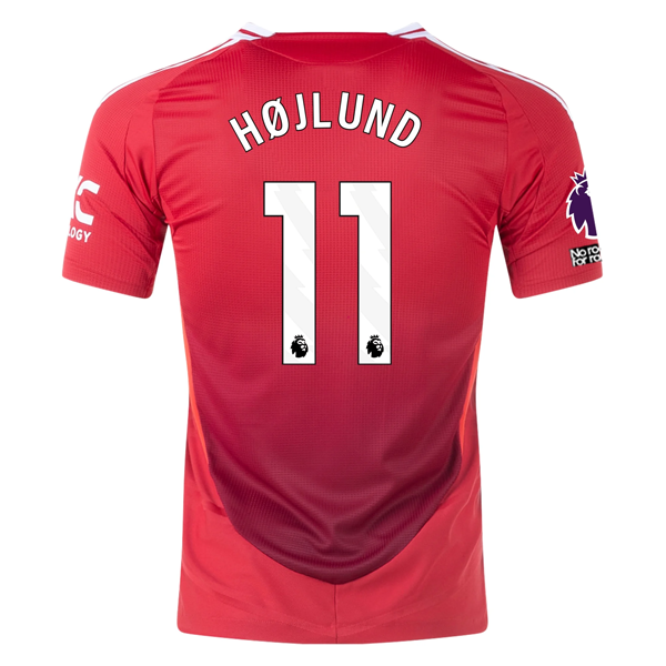 Authentic Adidas Manchester United Rasmus Højlund Home Jersey 2024/25 - EPL & No Room For Racism Patches (Red/Bright Red) | Official Football Shirt for Fans & Players