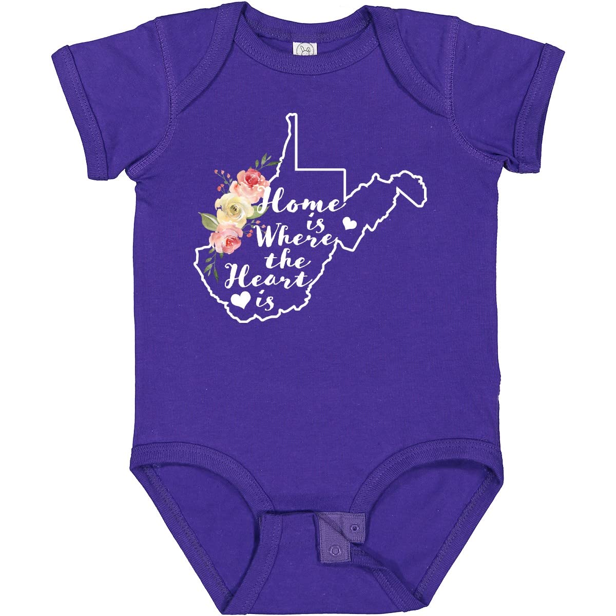 Inktastic West Virginia Home is Where The Heart is Watercolor Baby Bodysuit - Soft Cotton Infant Onesie for Newborns & Toddlers - Perfect for Family Photos, Holidays & State Pride Gifts