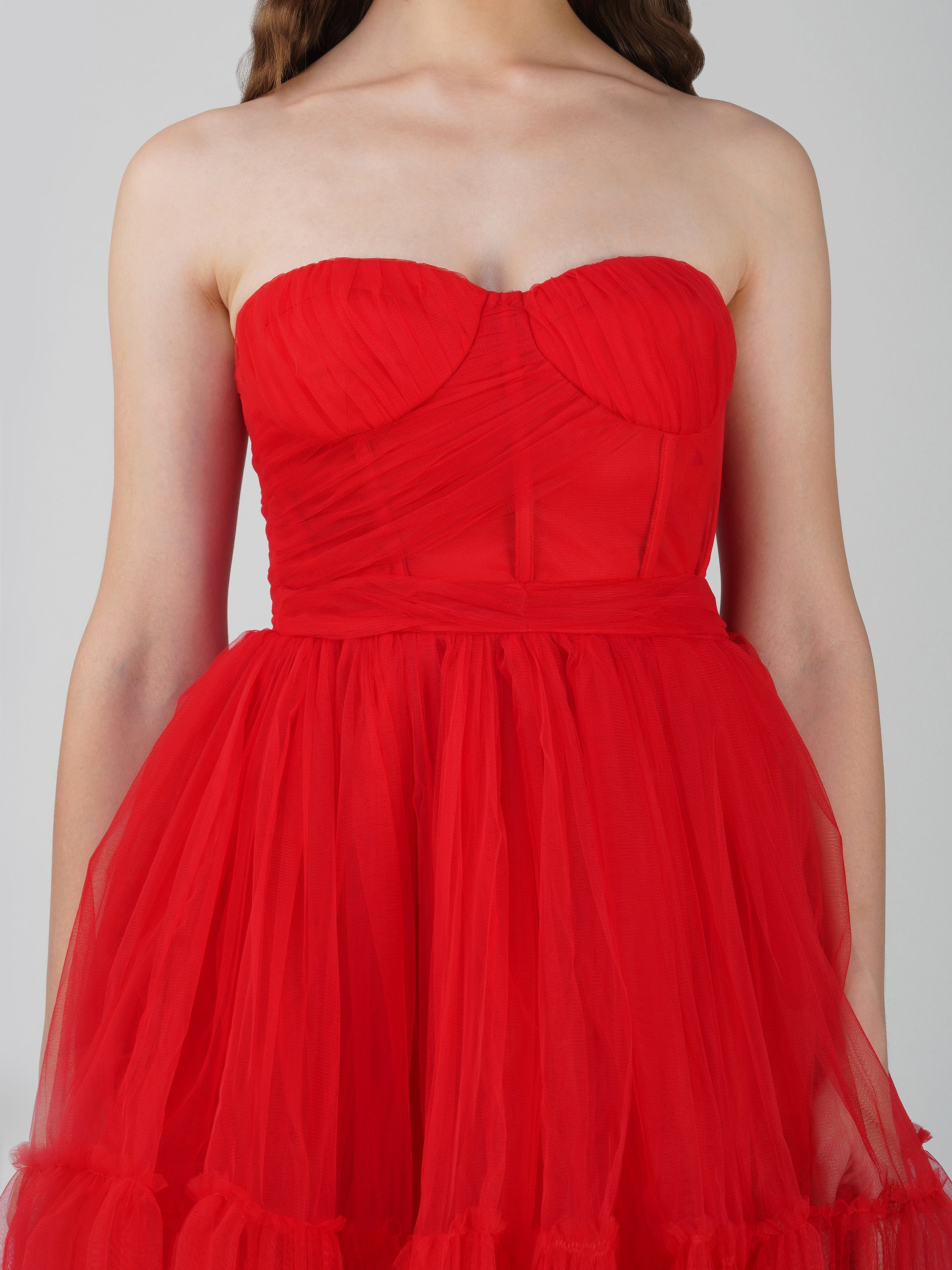 Lauren Red Tulle Mini Dress - Elegant Party Dress for Women, Formal & Prom Night Outfits | Perfect for Weddings, Dances & Special Occasions