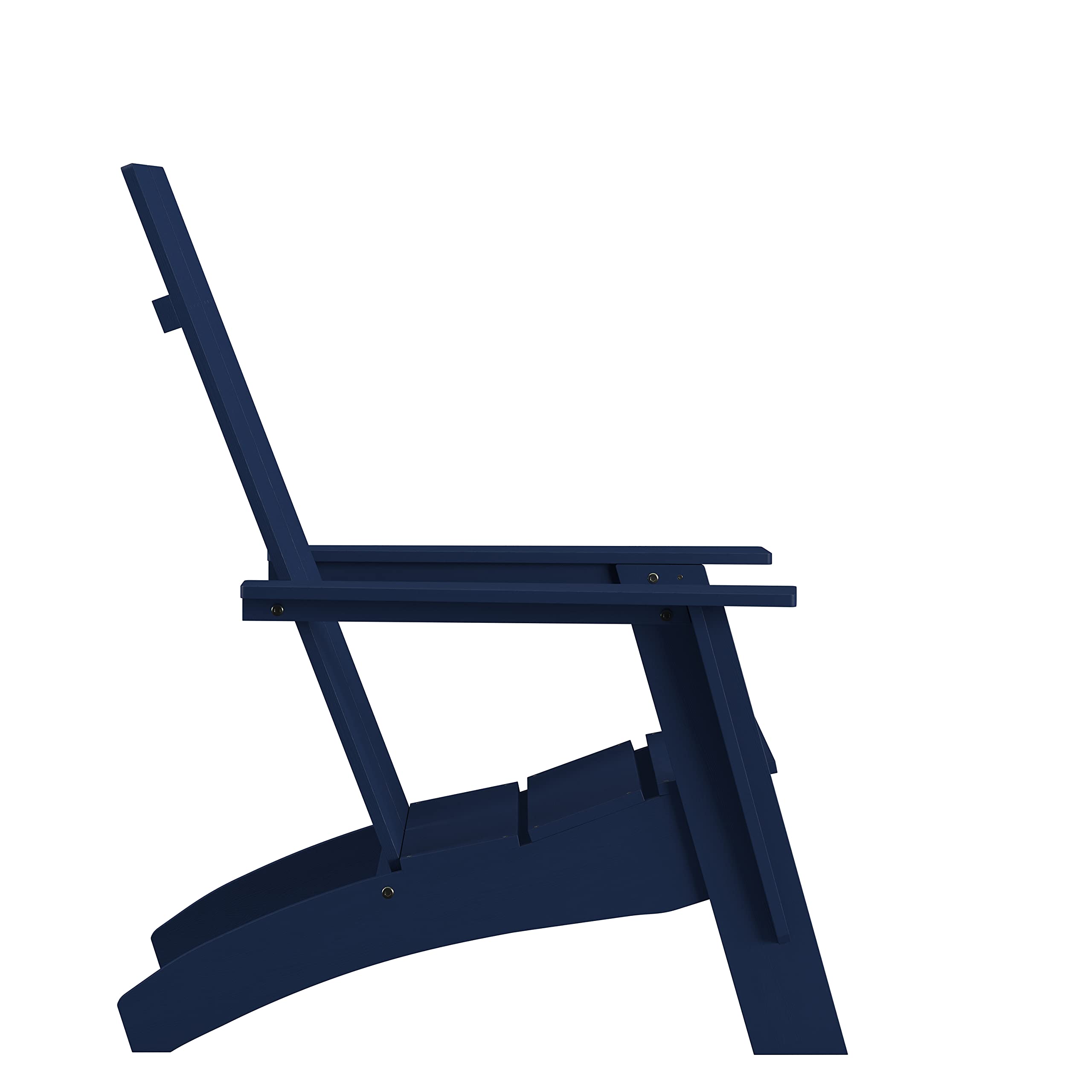 Commercial 2-Slat Back Adirondack Chair - Navy Blue All-Weather Poly Resin Outdoor Lounge Chair for Patio, Poolside & Garden Relaxation