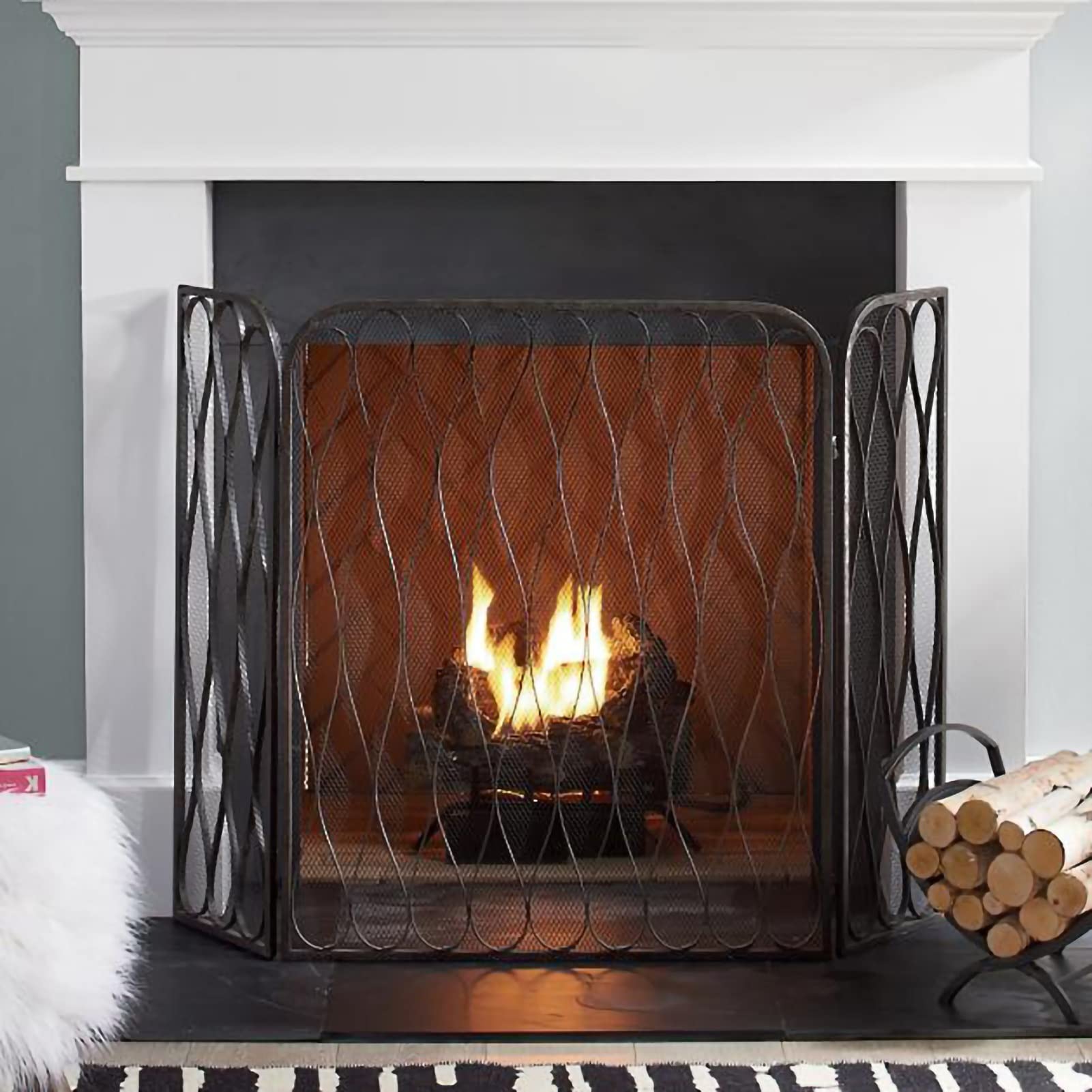 Gold & Black Fireplace Screen Cover - Decorative Fireplace Grate & Safety Screen for Indoor Fireplace Protection - Perfect for Living Room, Bedroom & Home Decor