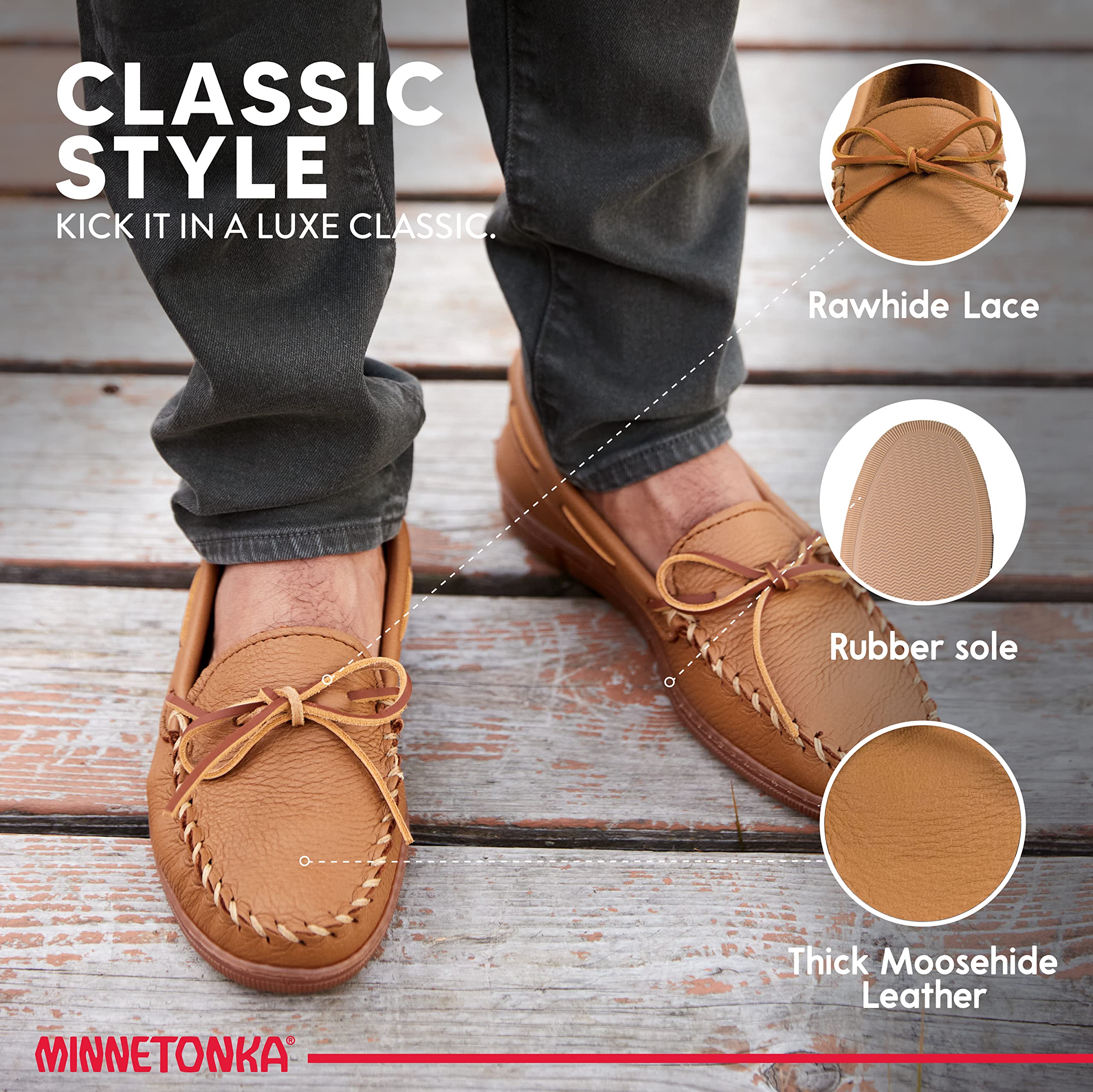 Minnetonka Men's Moosehide Classic Moccasin - Soft Leather Slip-On Shoes for Comfort & Style | Perfect for Casual Wear, Outdoor Walks & Relaxing at Home