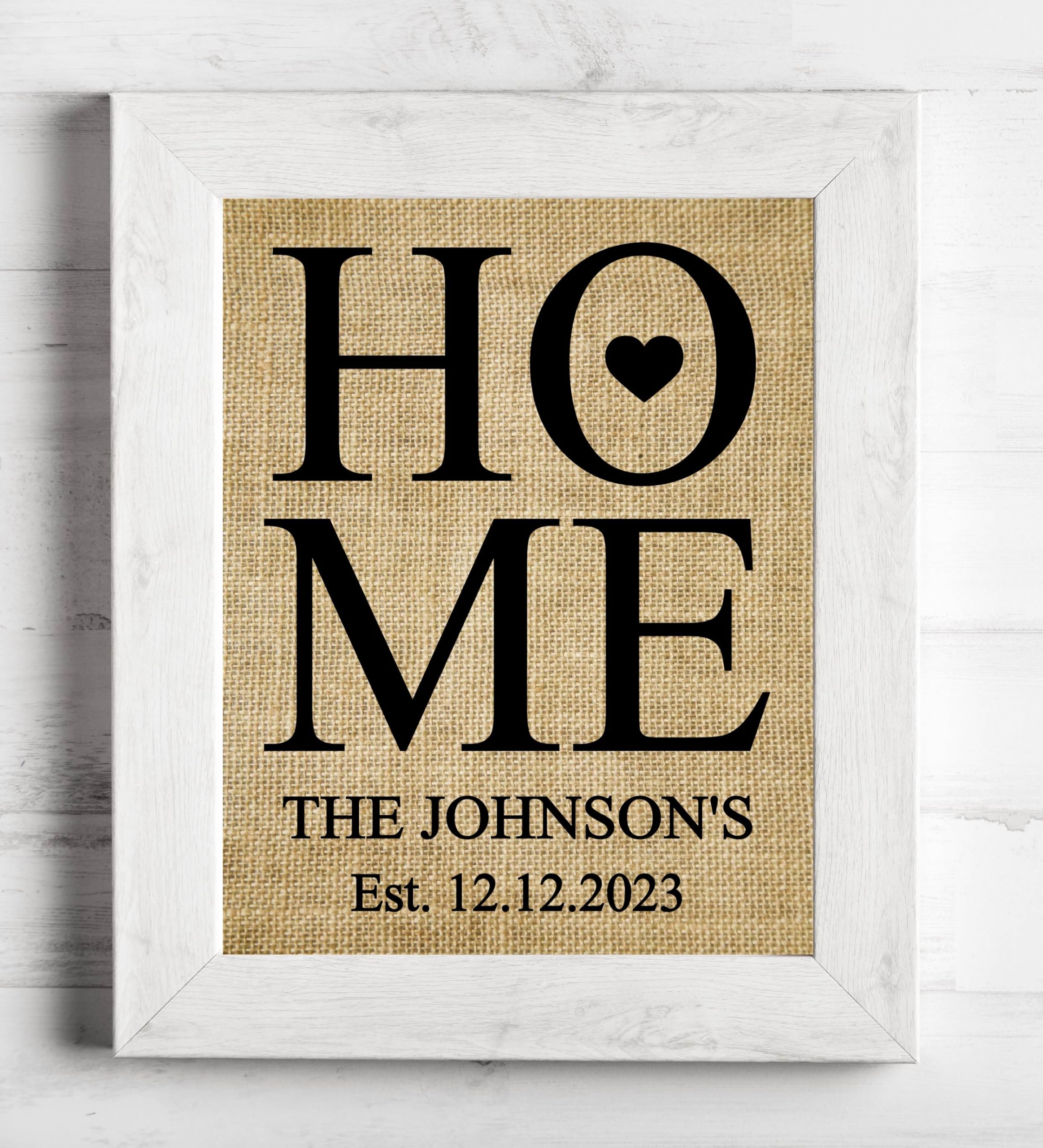 Personalized Burlap Home Sign - Custom Housewarming Gift for New Homeowners - Home Established Decor - Perfect for Entryway, Living Room, or Front Porch (Frame & Matte Not Included)