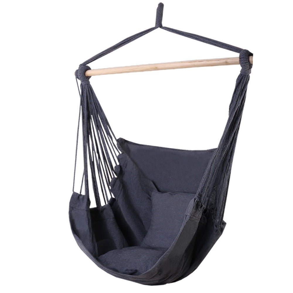 Outdoor Hammock Chair with Cushion - Grey Hanging Hammock for Camping, Backyard & Relaxation - Perfect for Patio, Garden & Indoor Use
