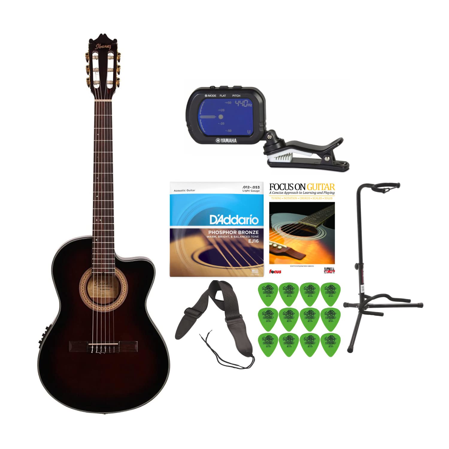 Ibanez GA35TCEDVS Acoustic-Electric Guitar Bundle with Tuner, Stand, Strings, Strap & Picks - 7-Piece Set for Beginners & Professionals | Perfect for Live Performances, Studio Recording & Home Practice