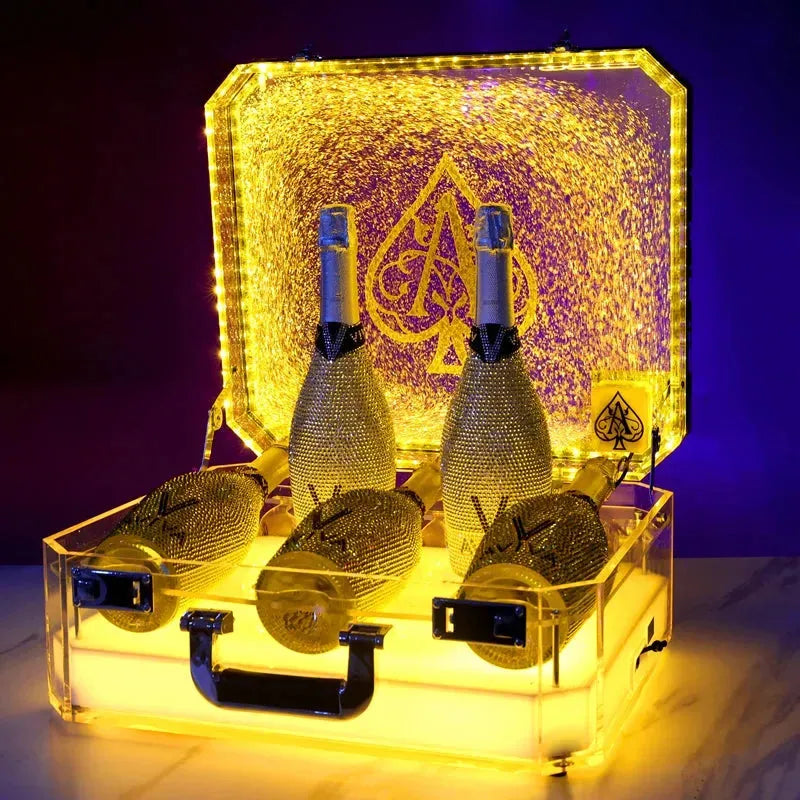Ace of Spade LED Glow Champagne Bottle Holder - Rechargeable Luminous Wine Display Case for Cocktail Bars, Nightclubs & Parties - Perfect for VIP Tables, Wedding Receptions & Special Events