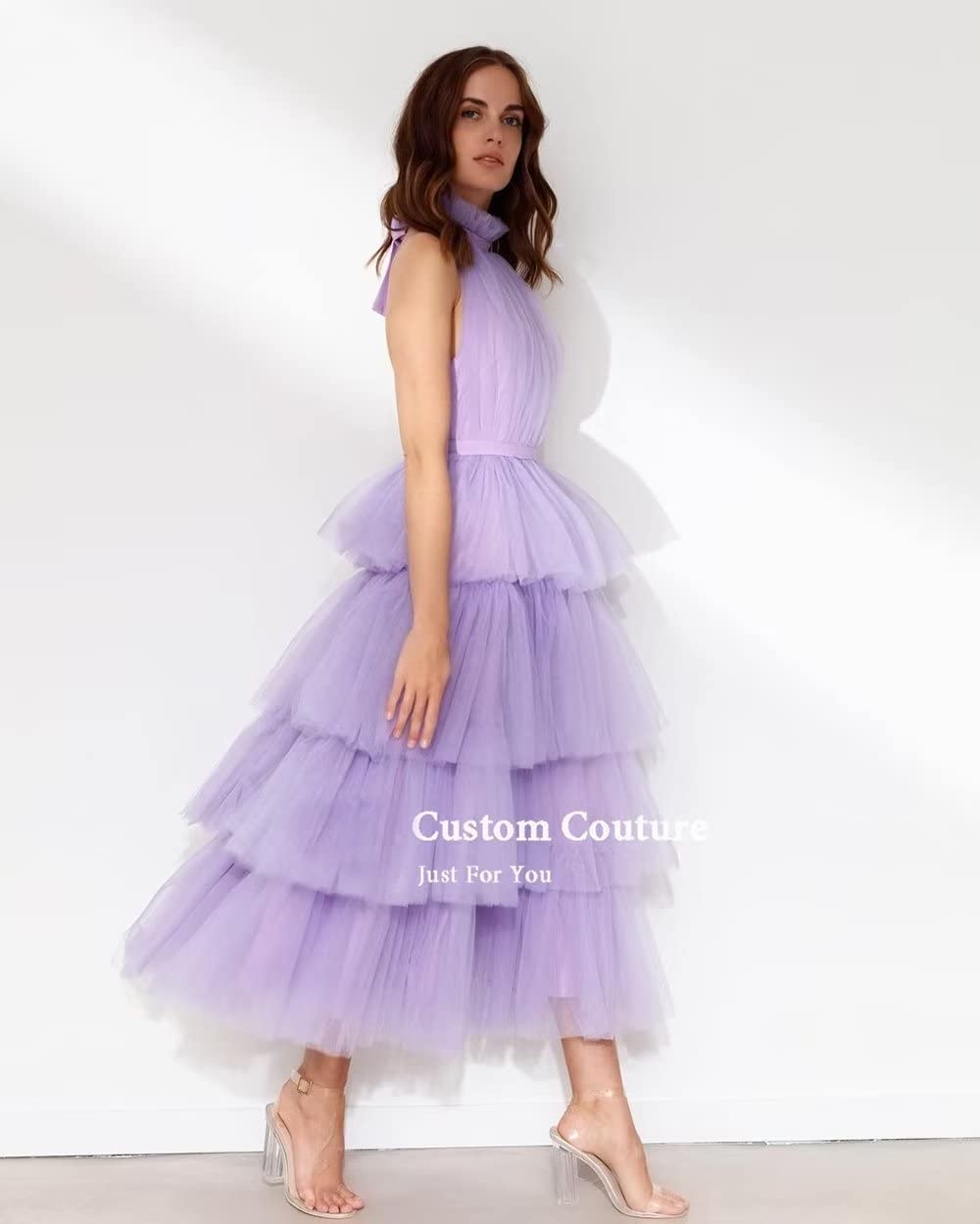 FTBY Elegant High Neck Prom Dresses for Women - Tiered Tulle Evening Gowns with Halter Neckline for Sweet 16, Quinceañera, Homecoming & Formal Events - Perfect for Prom Night, Ball Dances & Special Occasions